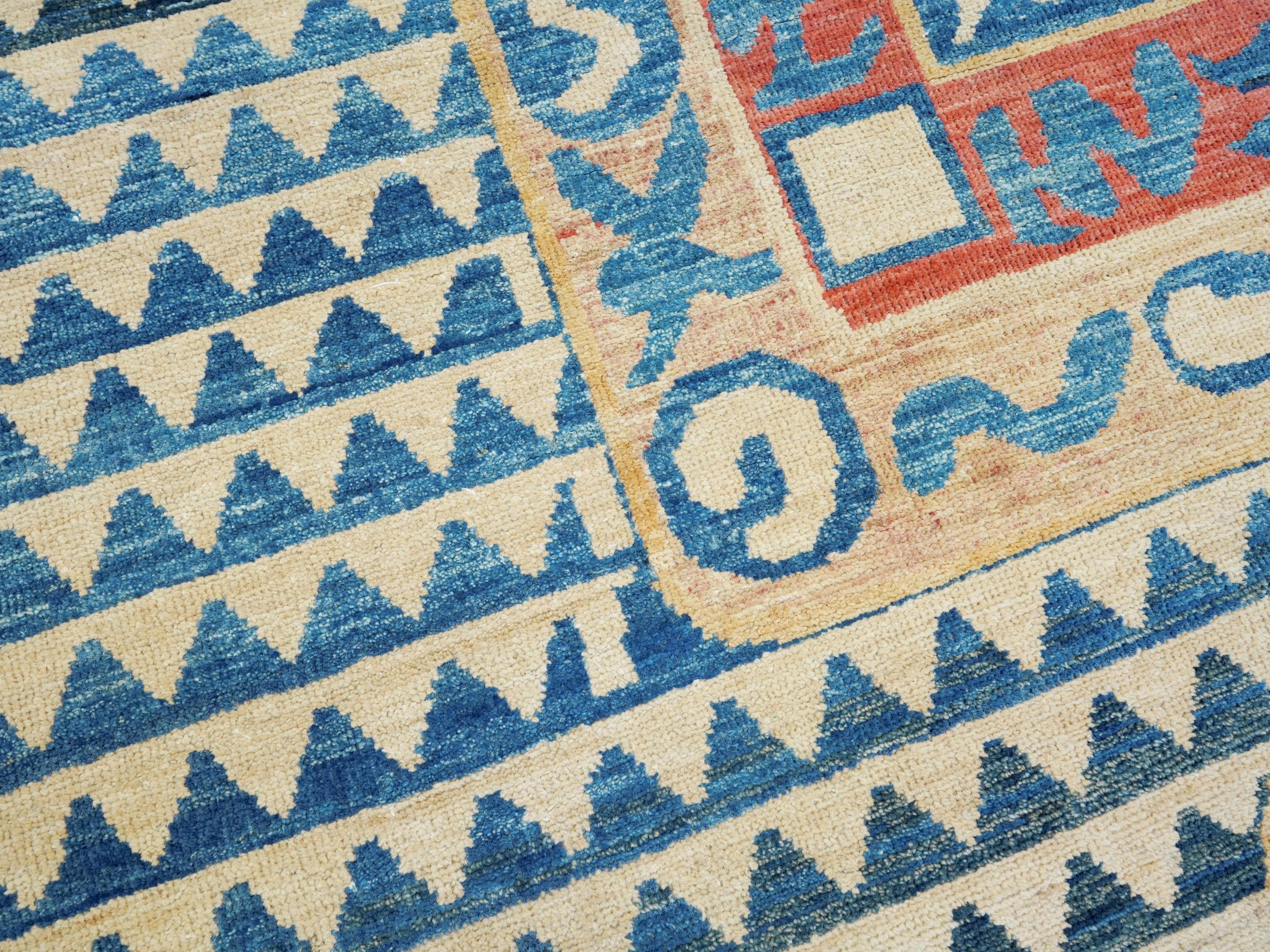 6x9 Ft Antique Tibetan Rug - Beige & Blue Chinese Design