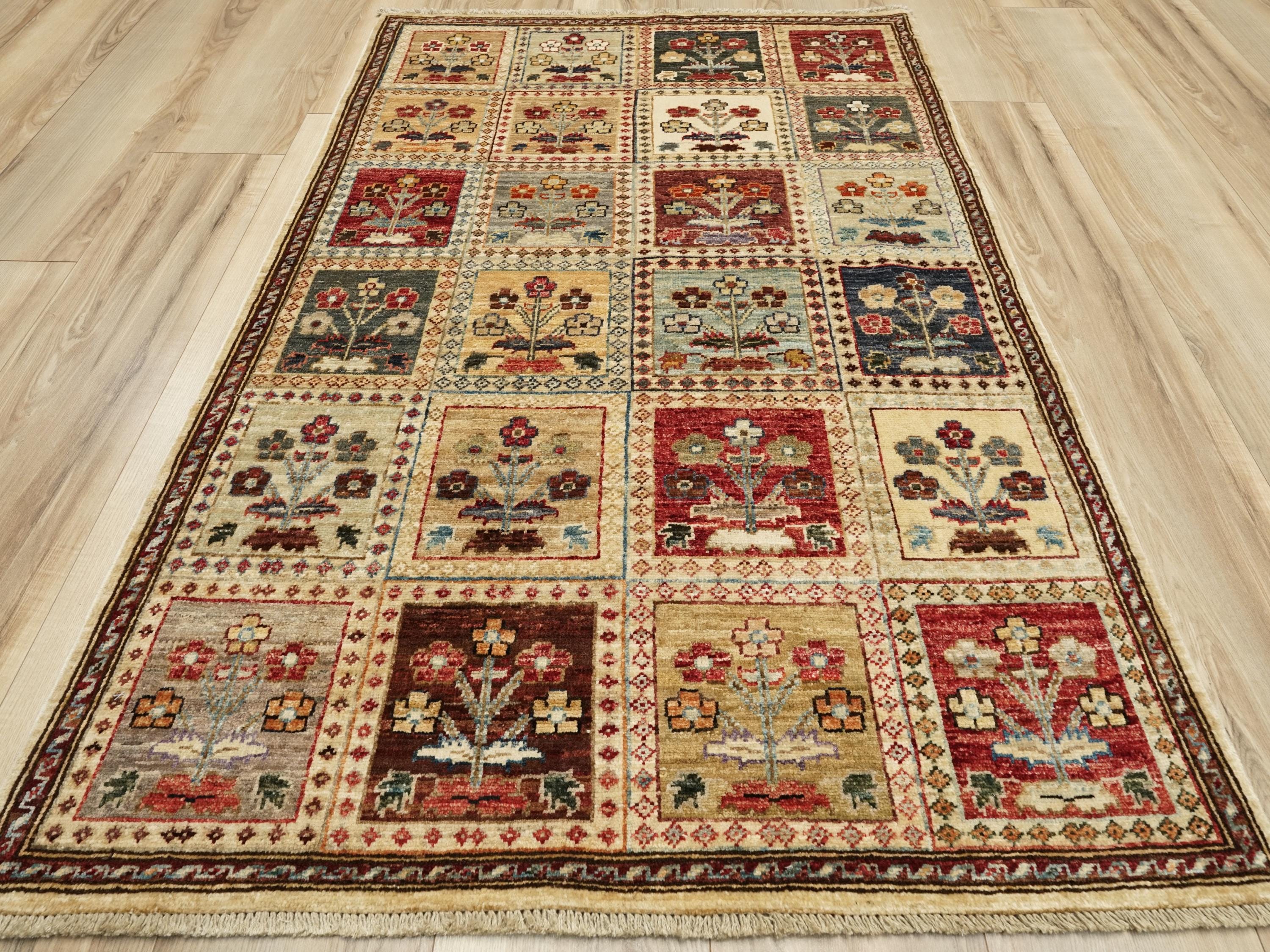 3x5 Ft Beige Heriz Rug - Afghan Wool Rug - Garden Design