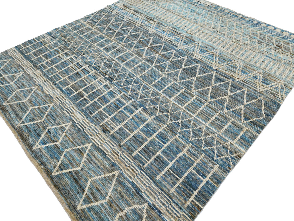 8x10 Ft Blue & White Moroccan Rug - Hand Knotted Wool Area Rug