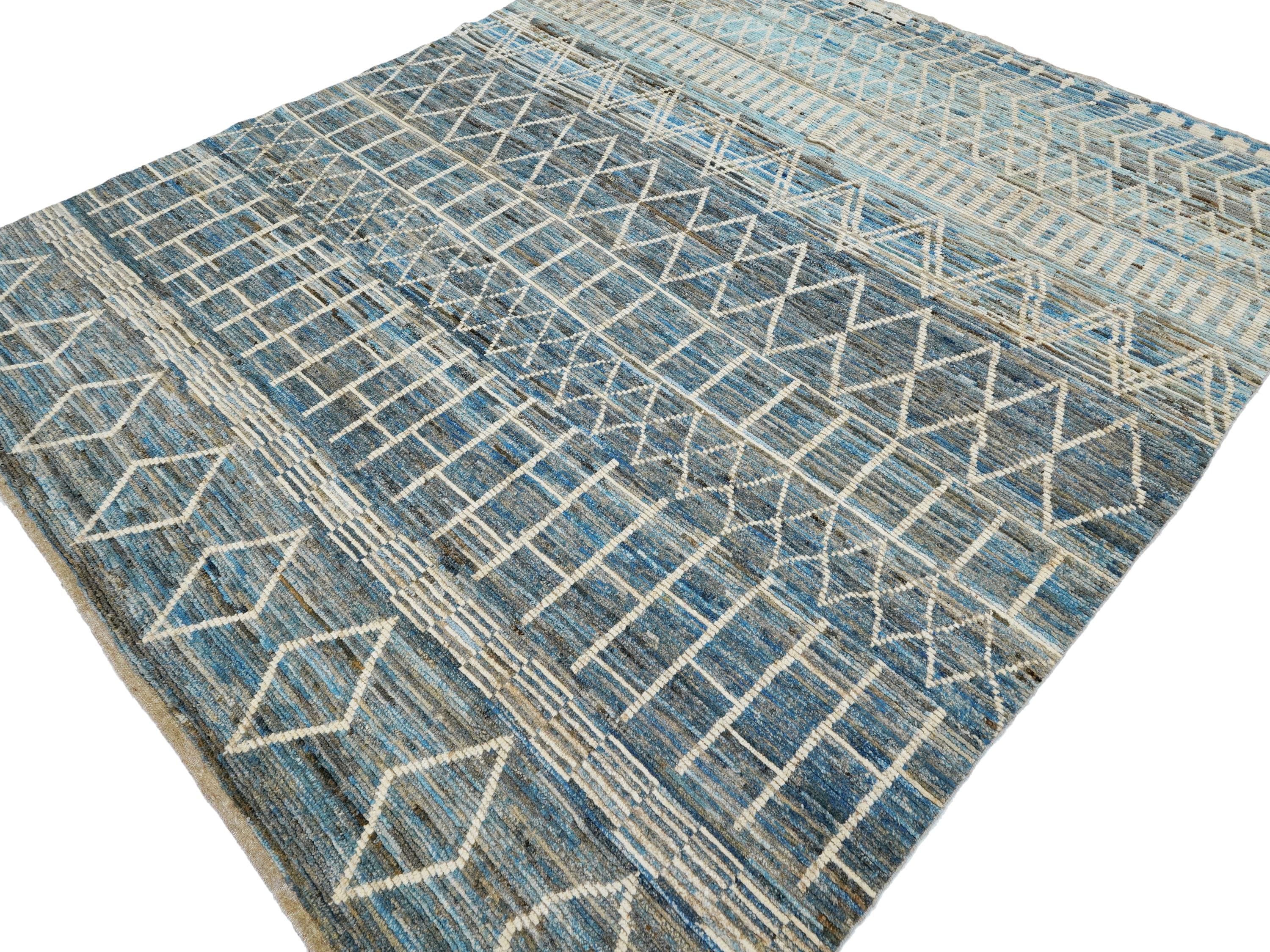 8x10 Ft Blue & White Moroccan Rug - Hand Knotted Wool Area Rug