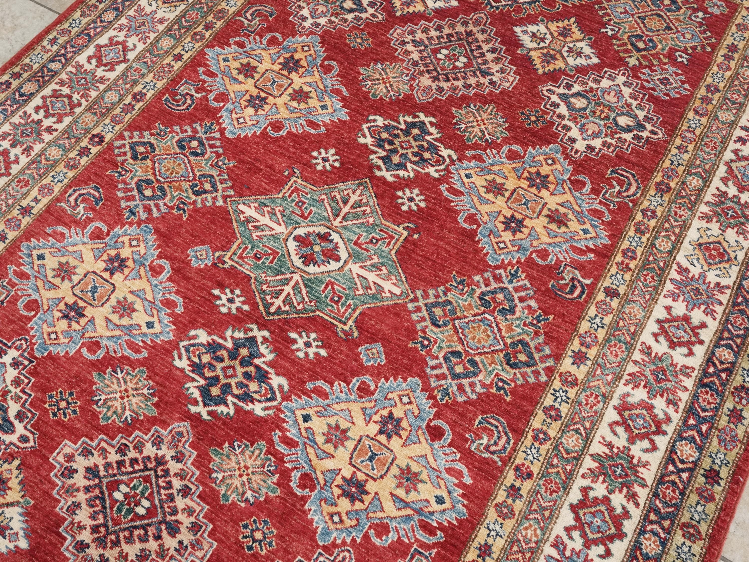 6x9 Ft Red Super Kazak Rug - Hand Knotted Wool Persian Rug
