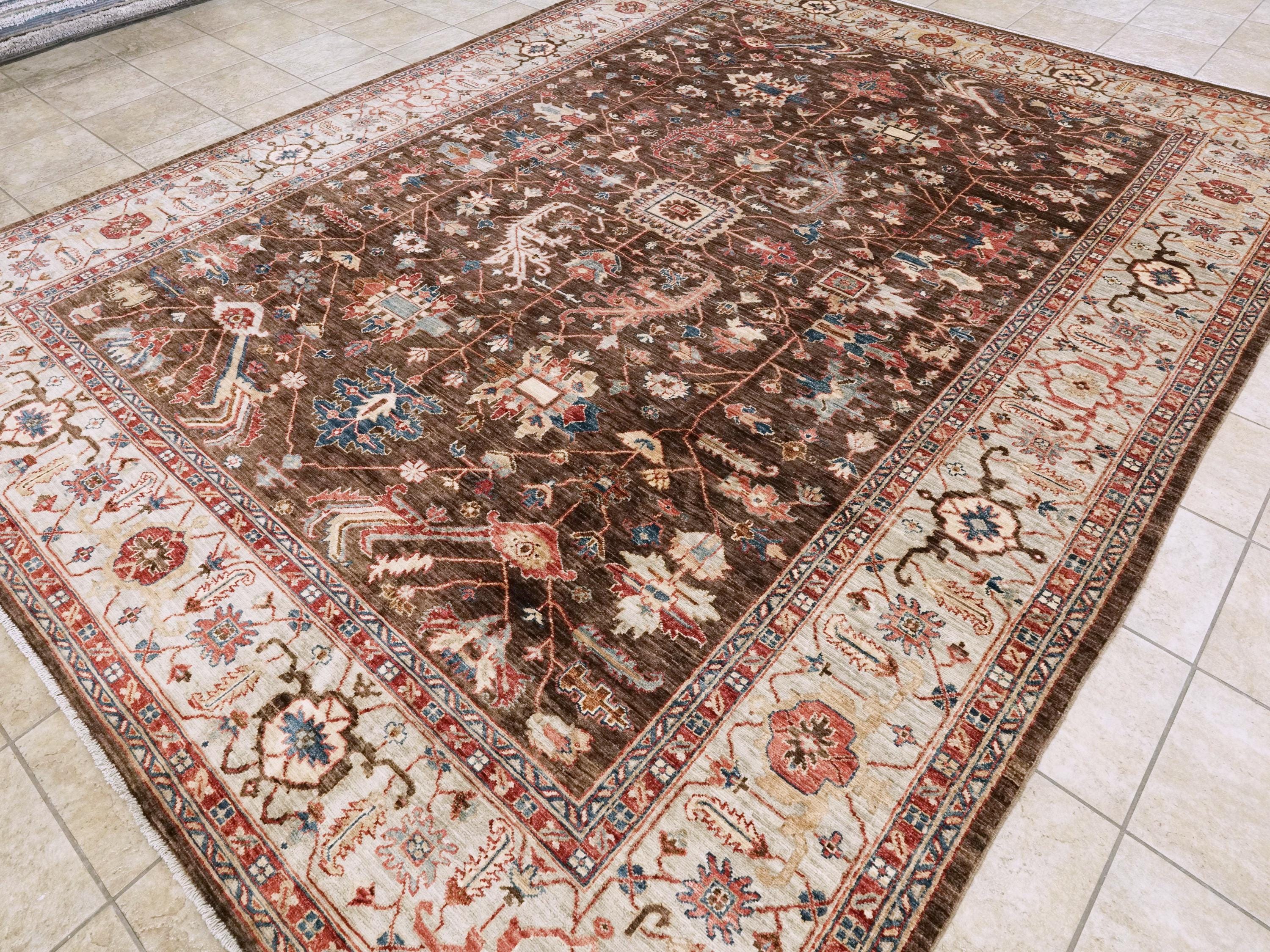 9x12 Ft Brown Serapi Rug - Afghan Oriental Area Rug - Persian Design