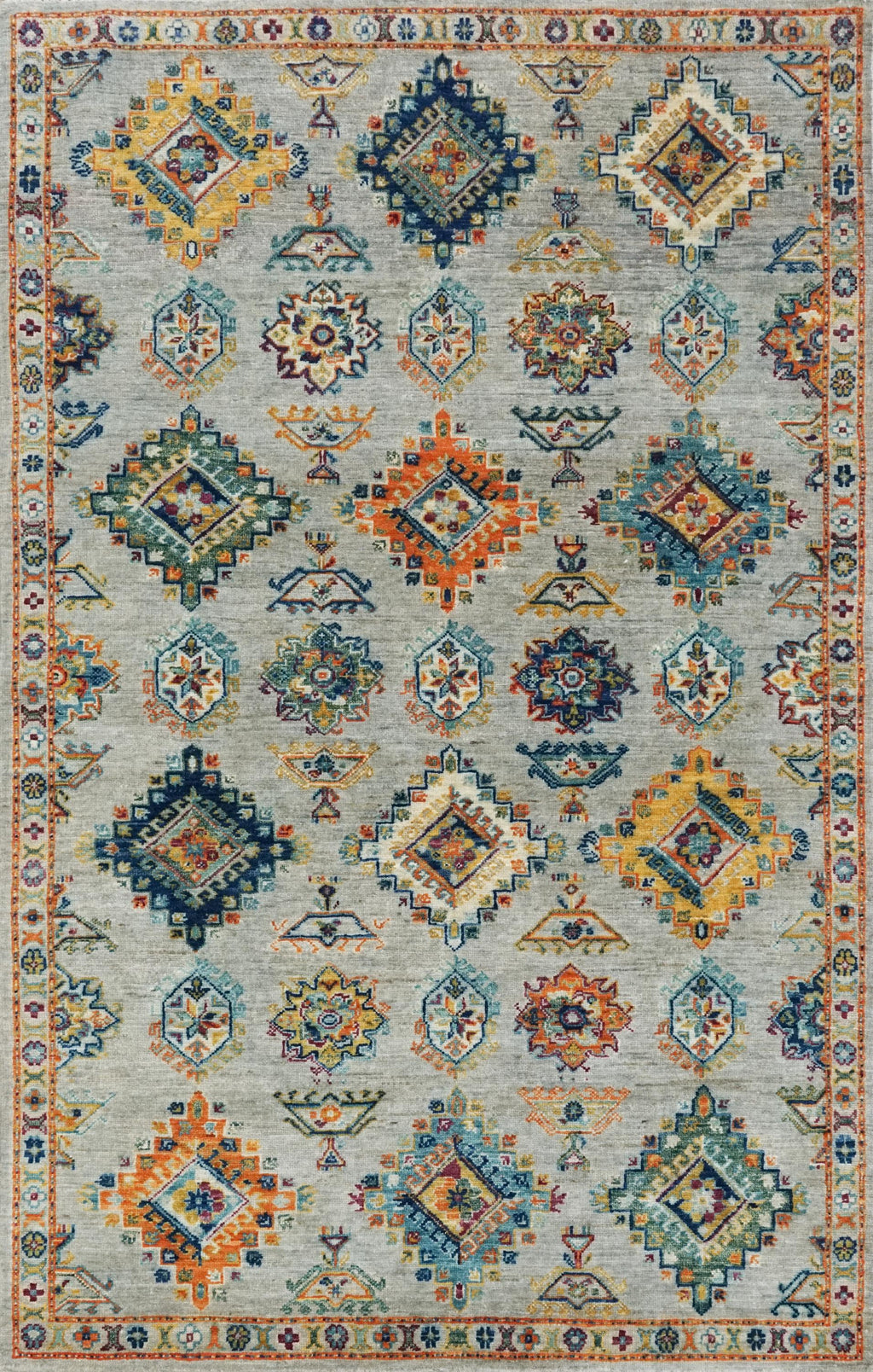 4x6 Ft Hand Knotted Gray Heriz Rug - Wool Persian Rug