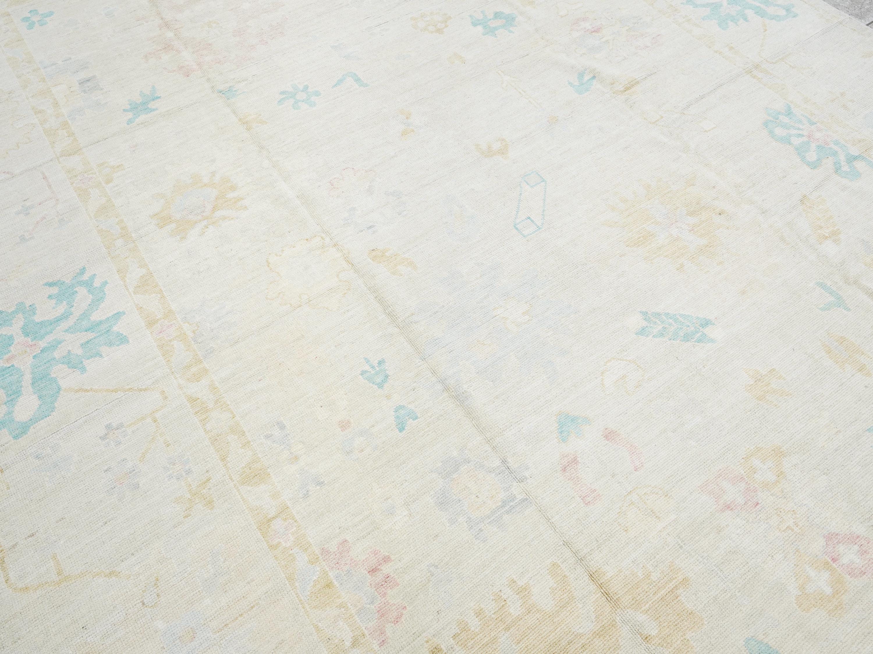 10x14 Ft Colorful Pastel Ushak Rug - Hand Knotted Afghan Rug - Turkish Design