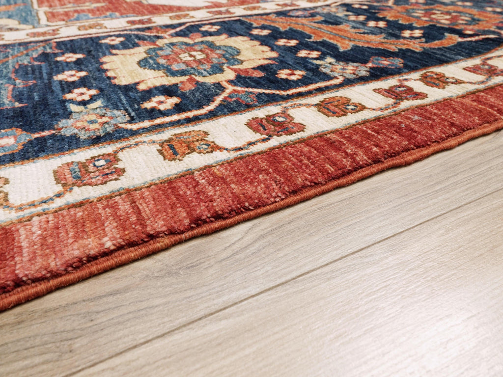 10x14 Ft Red & Blue Serapi Rug - Hand Knotted Afghan Oriental Rug - Floral Design