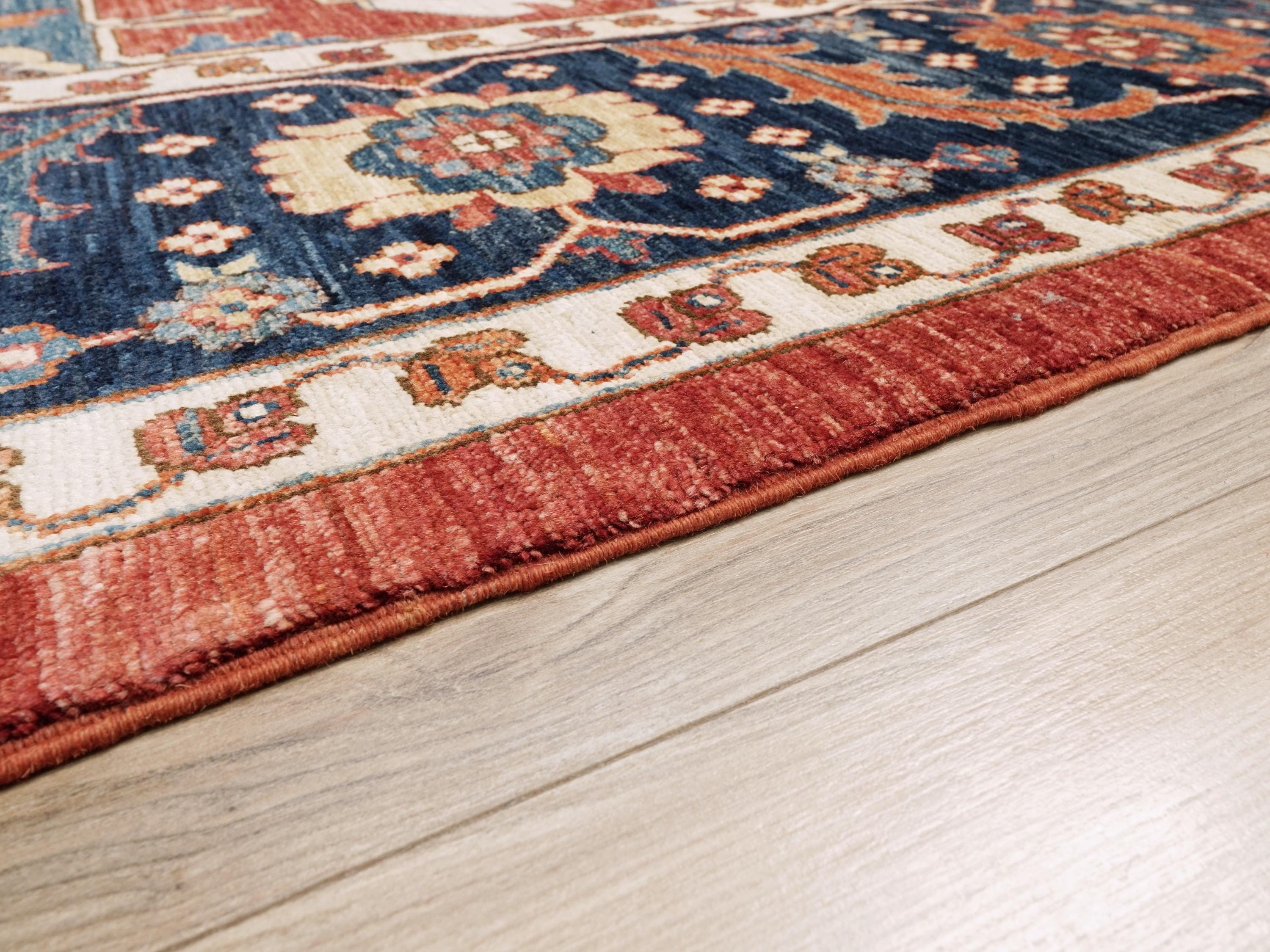 10x14 Ft Red & Blue Serapi Rug - Hand Knotted Afghan Oriental Rug - Floral Design