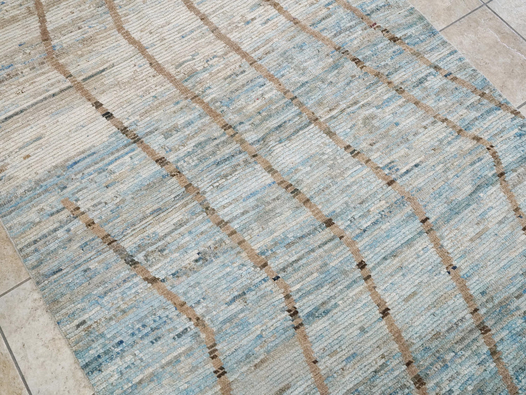 4x6 Ft Blue & Brown Moroccan Rug - Hand Knotted Wool Area Rug