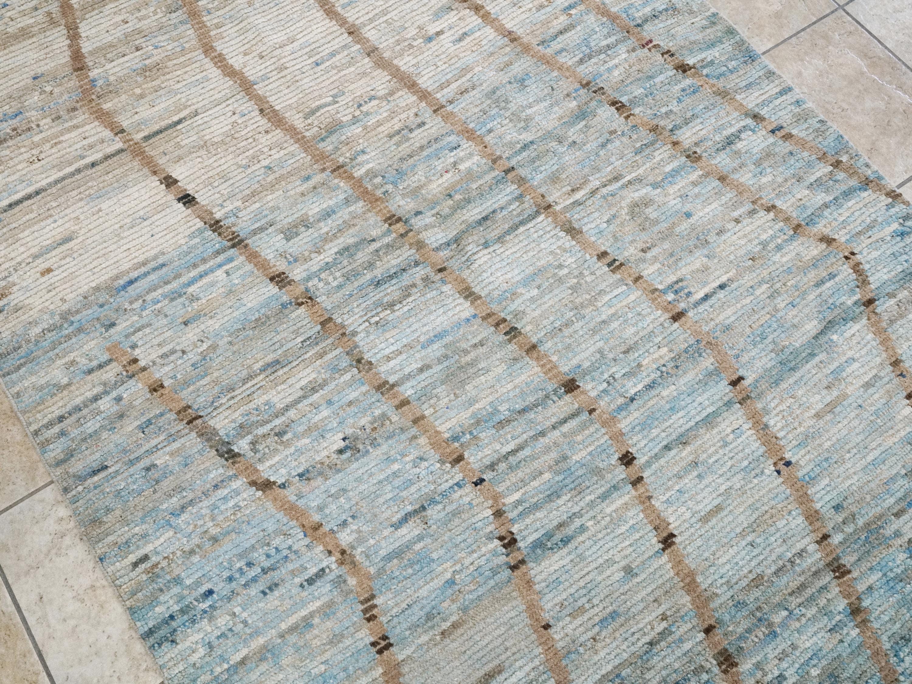 4x6 Ft Blue & Brown Moroccan Rug - Hand Knotted Wool Area Rug