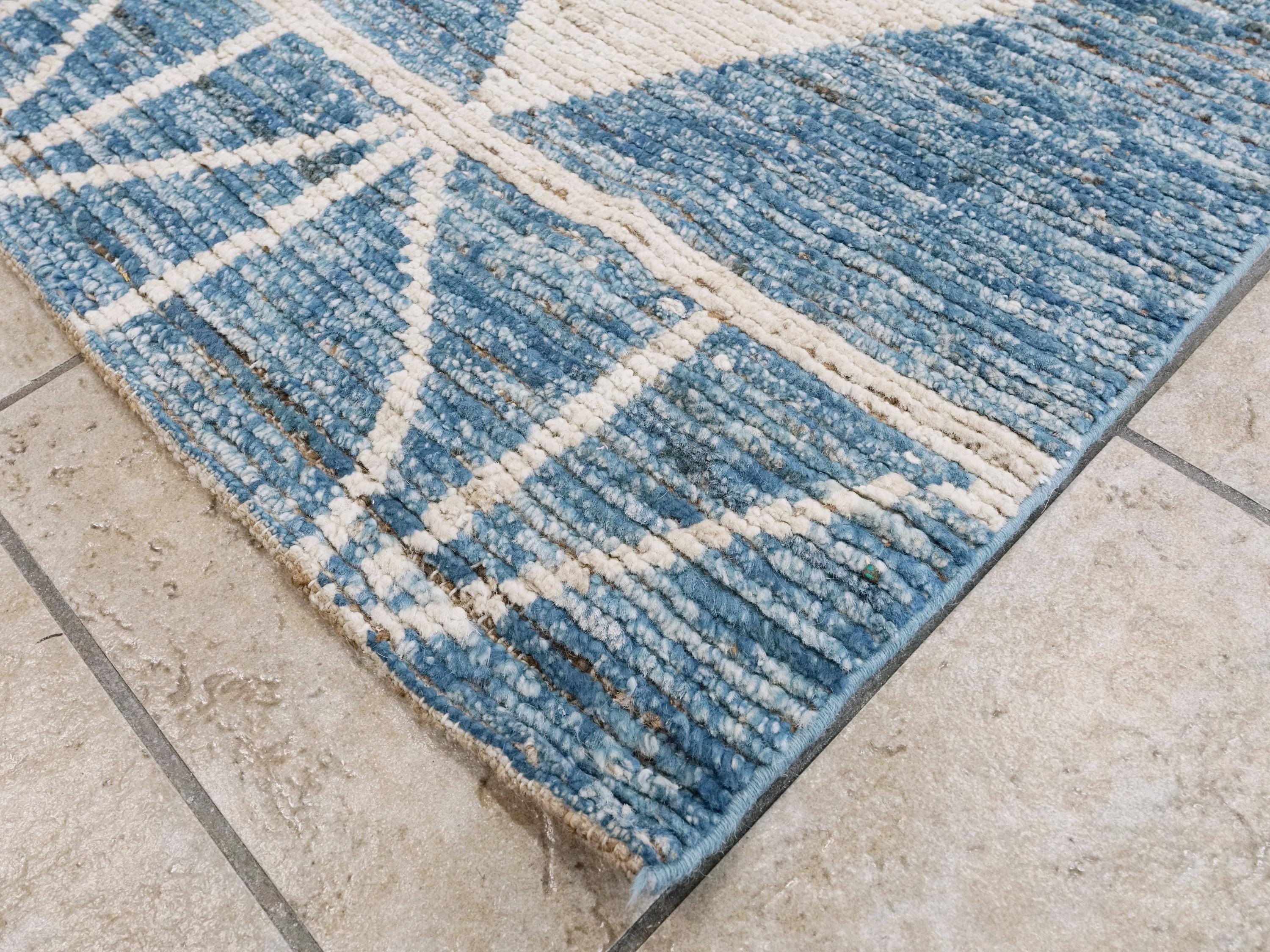10x14 Ft Blue & White Moroccan Rug - Afghan Handmade Wool Rug