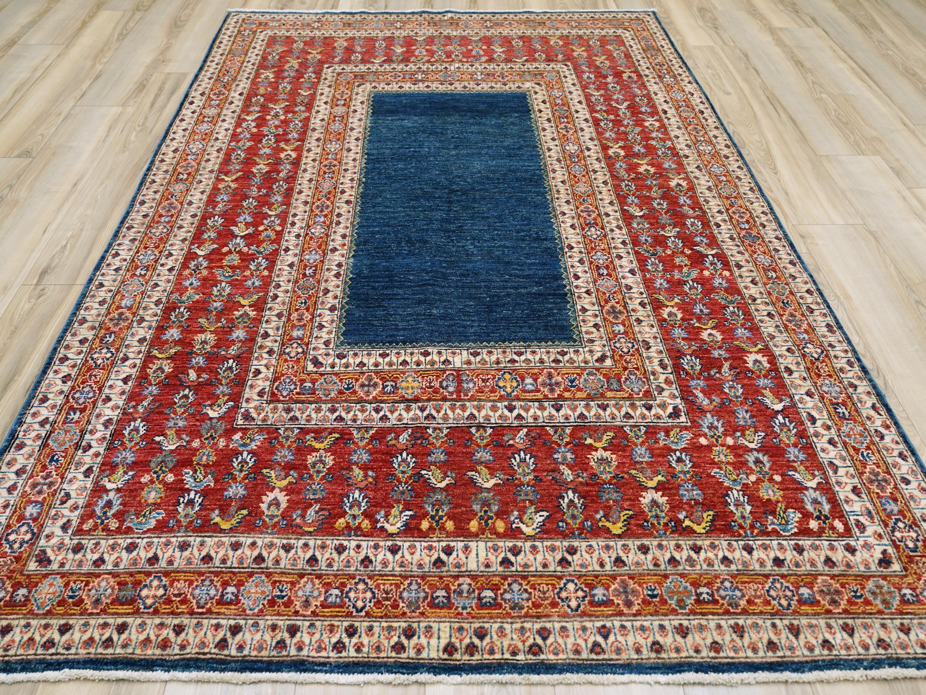 6x9 Ft Red & Blue Bidjar Rug - Hand Knotted Oriental Wool Rug