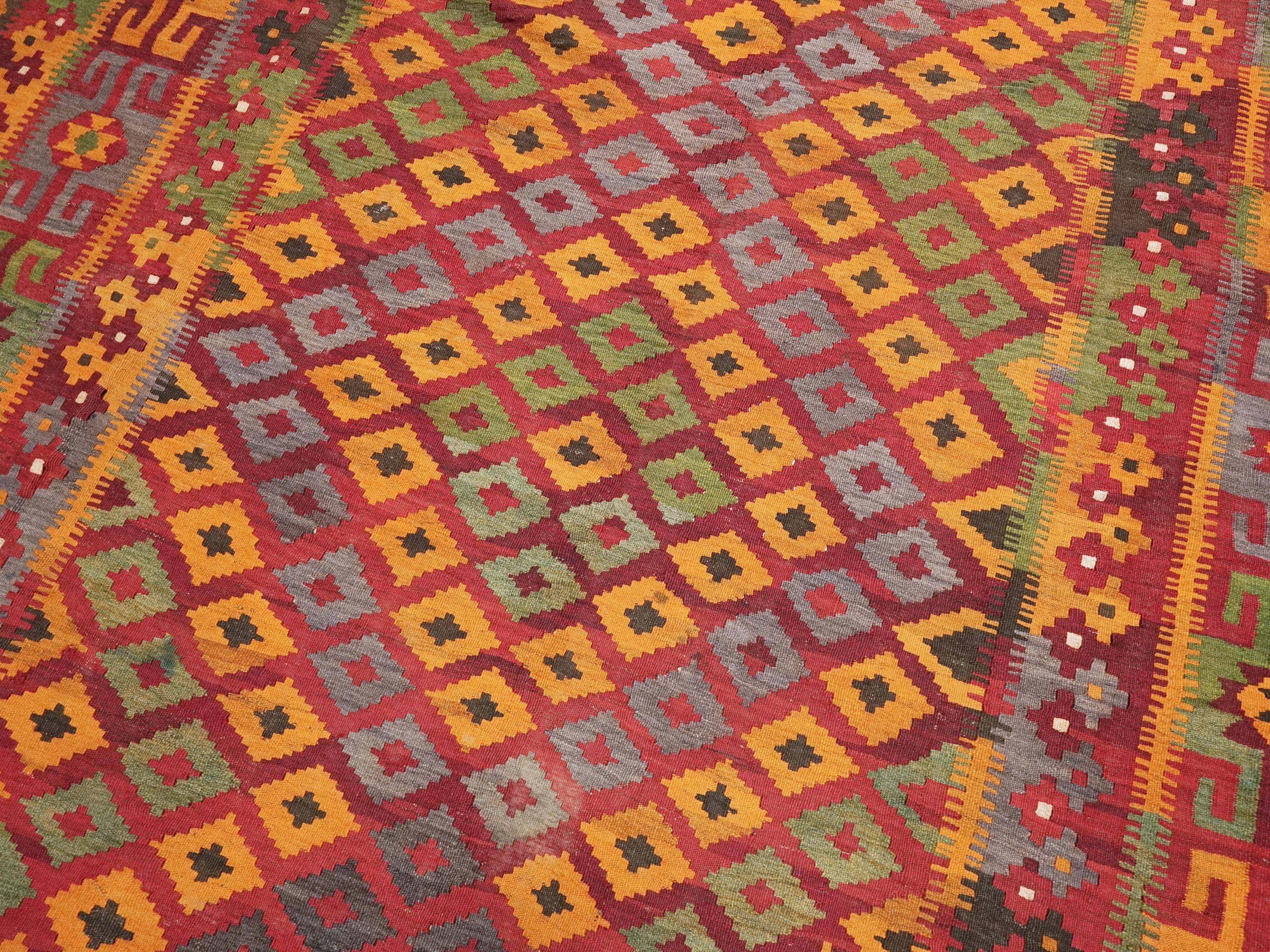 9x14 Ft Red Maimana Kilim Rug - Vintage Afghan Tribal Rug