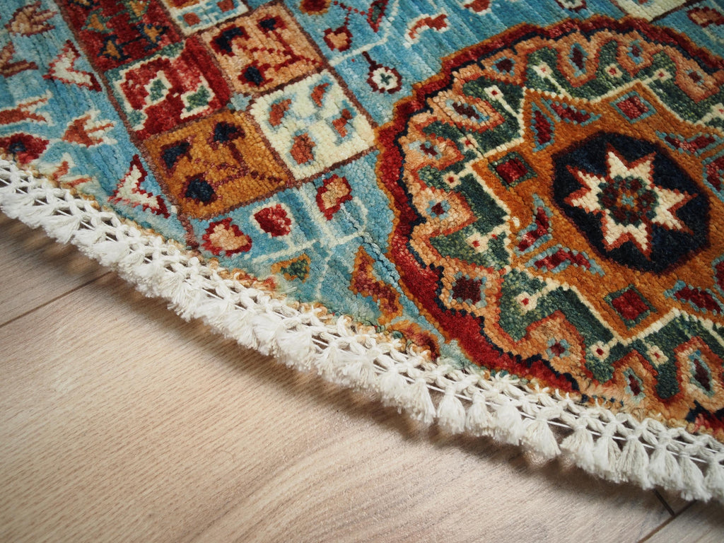 6x6 Ft Hand Knotted Light Blue Mamluk Rug - Round Oriental Medallion Rug