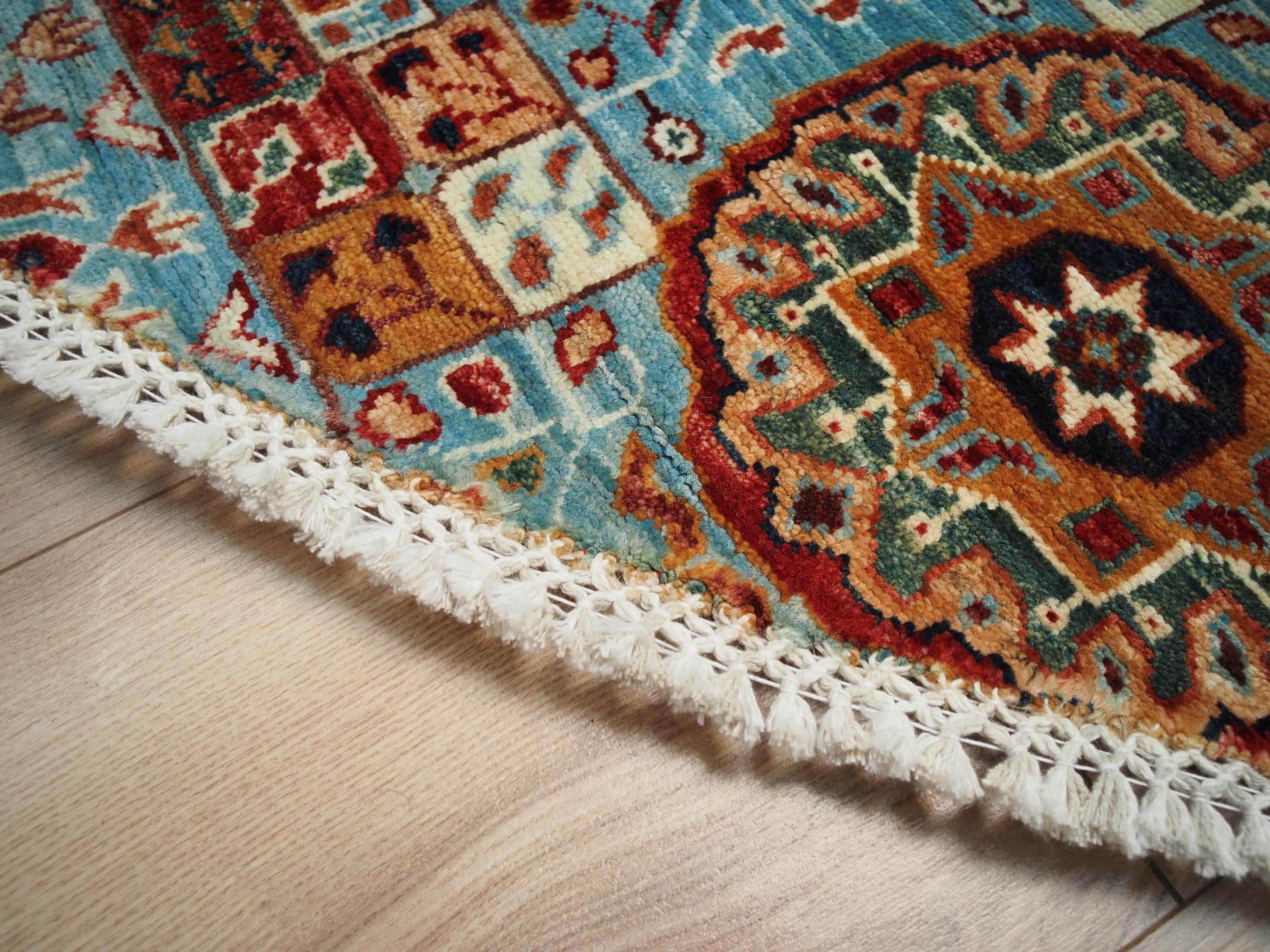 6x6 Ft Hand Knotted Light Blue Mamluk Rug - Round Oriental Medallion Rug