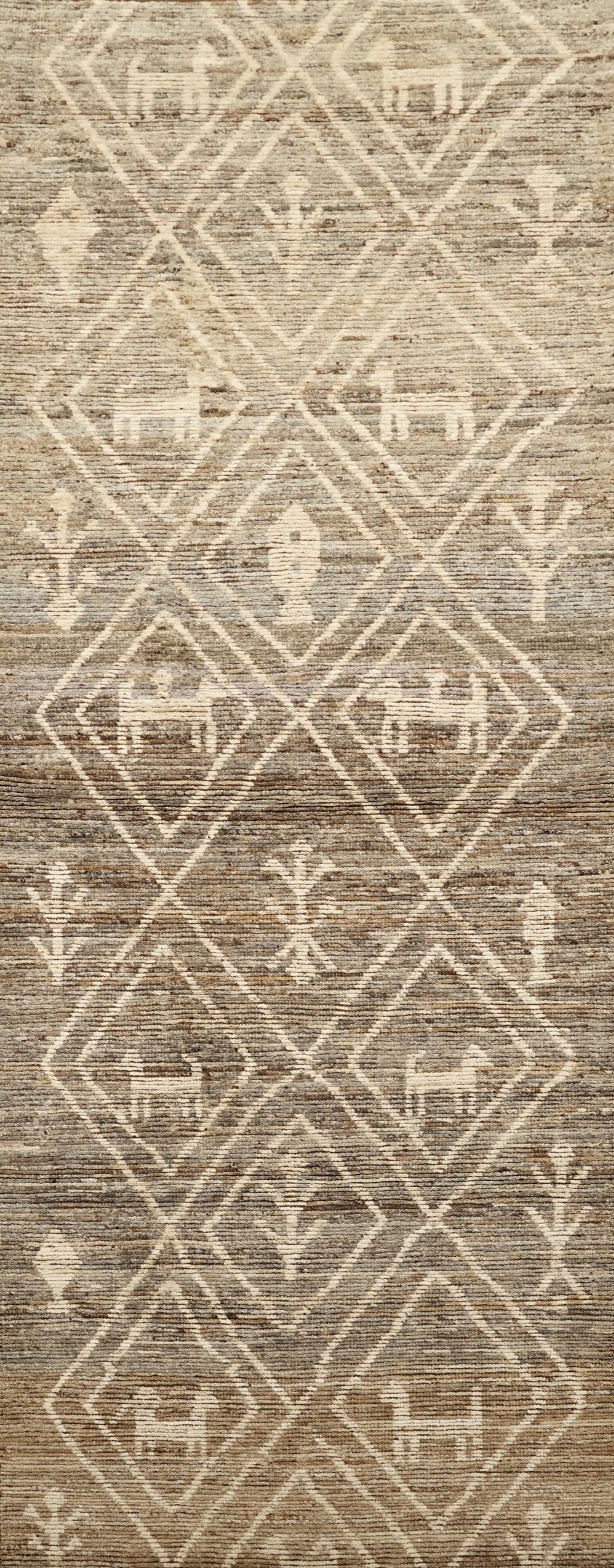 13 Ft Hand Knotted Brown Runner Rug - Moroccan Rug