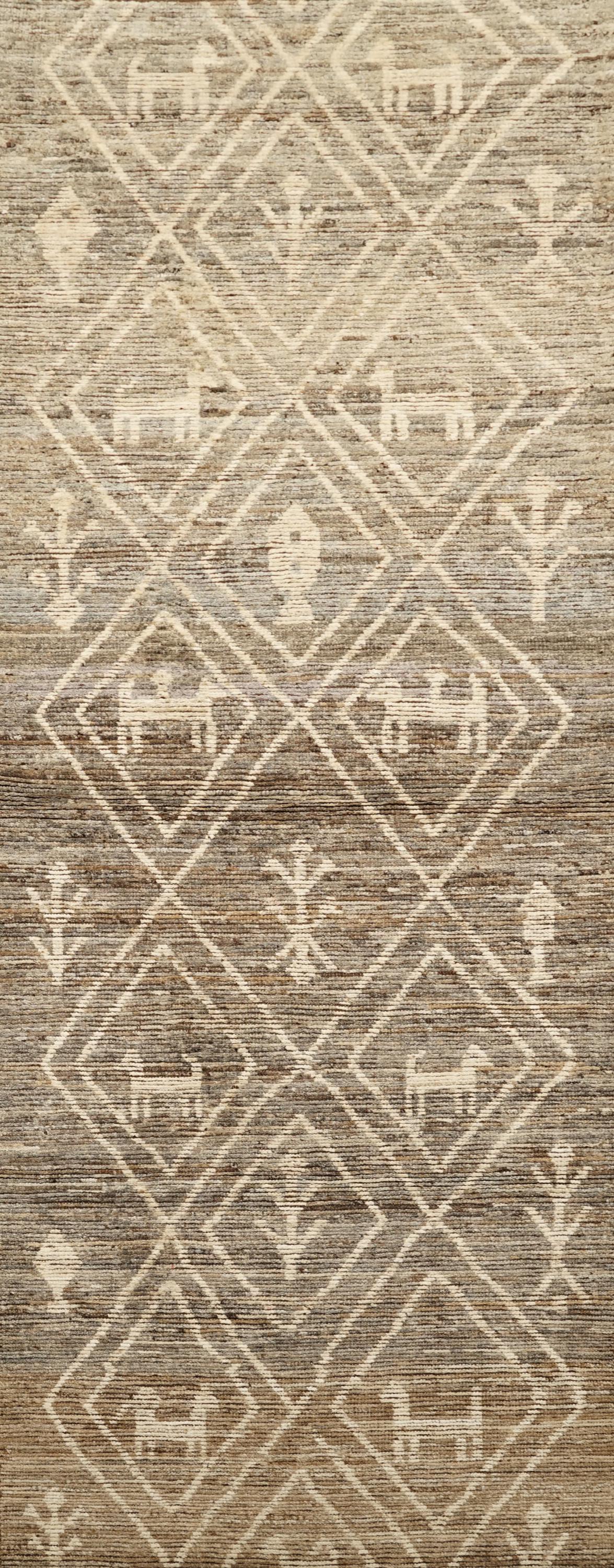 13 Ft Hand Knotted Brown Runner Rug - Moroccan Rug