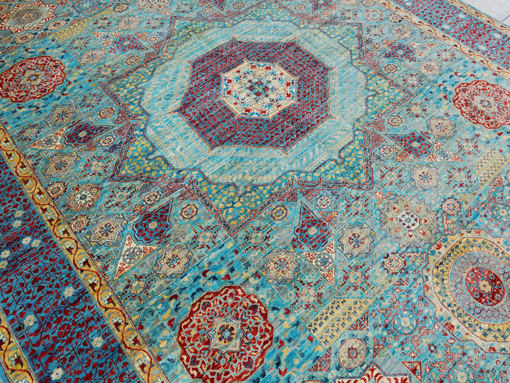 10x14 Ft Light Blue Mamluk Rug - Hand Knotted Afghan Area Rug