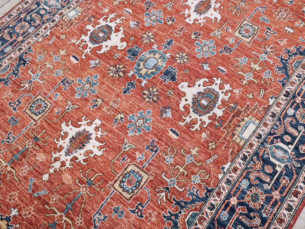 6x9 Ft Red & Blue Serapi Rug - Oriental Area Rug - Persian Design