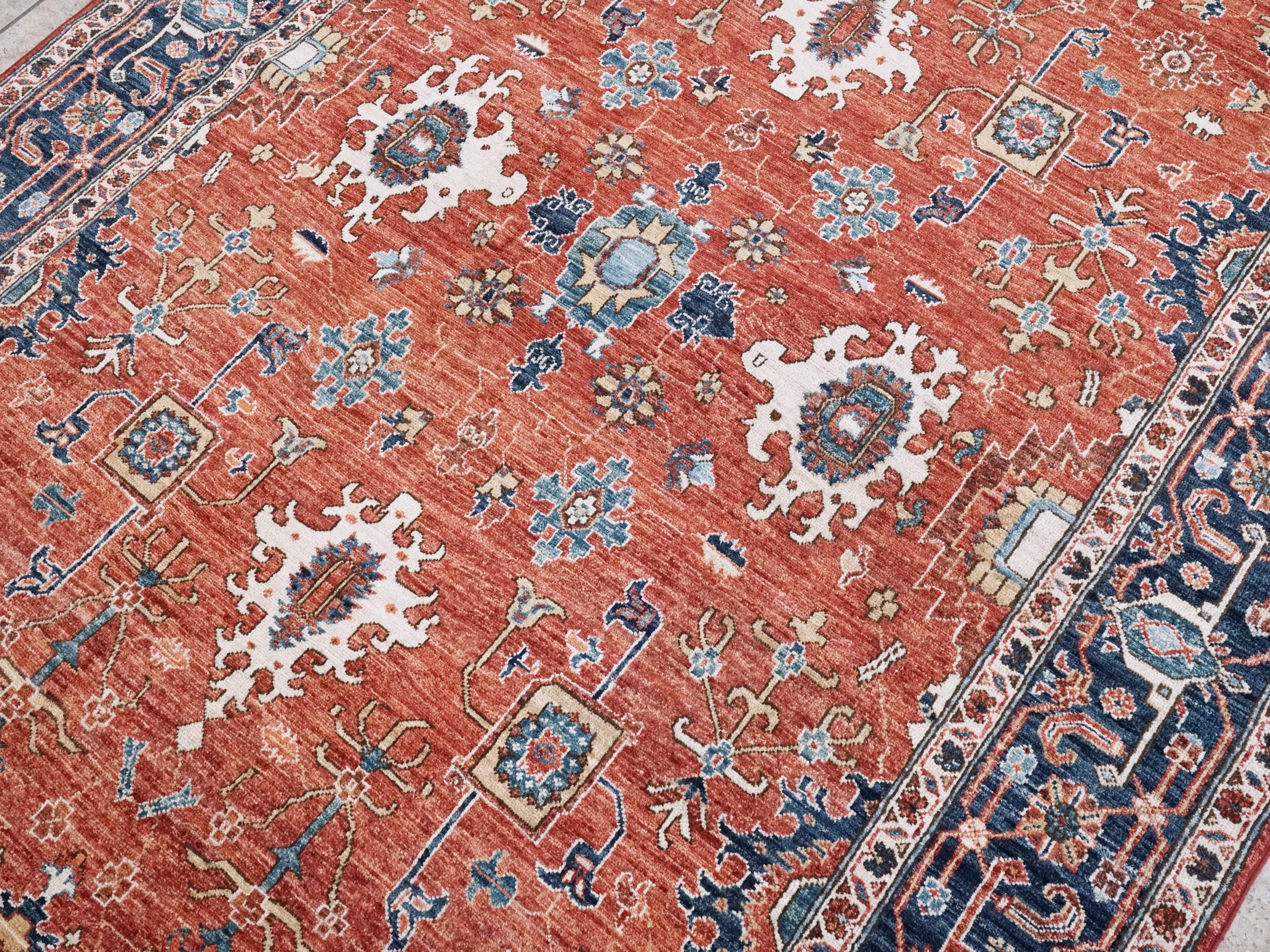 6x9 Ft Red & Blue Serapi Rug - Oriental Area Rug - Persian Design