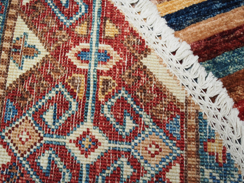 4x4 Ft Red Khorjin Rug - Hand Knotted Ghazni Wool Round Rug