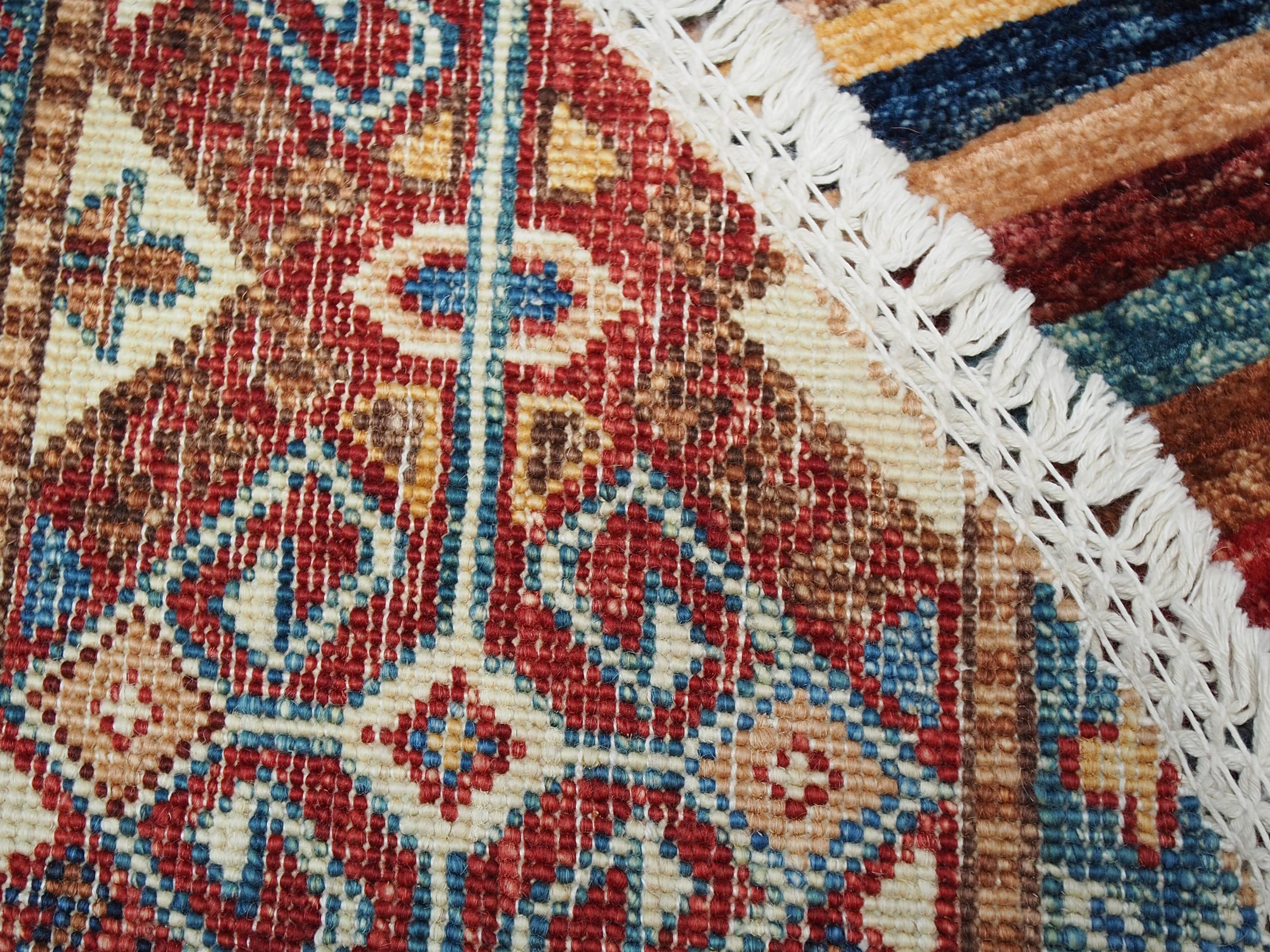 4x4 Ft Red Khorjin Rug - Hand Knotted Ghazni Wool Round Rug