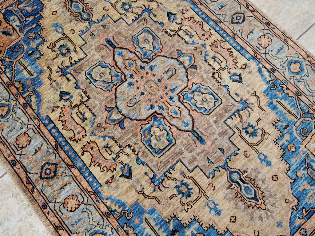 4x6 Ft Blue & Orange Serapi Rug - Hand Knotted Oriental Rug