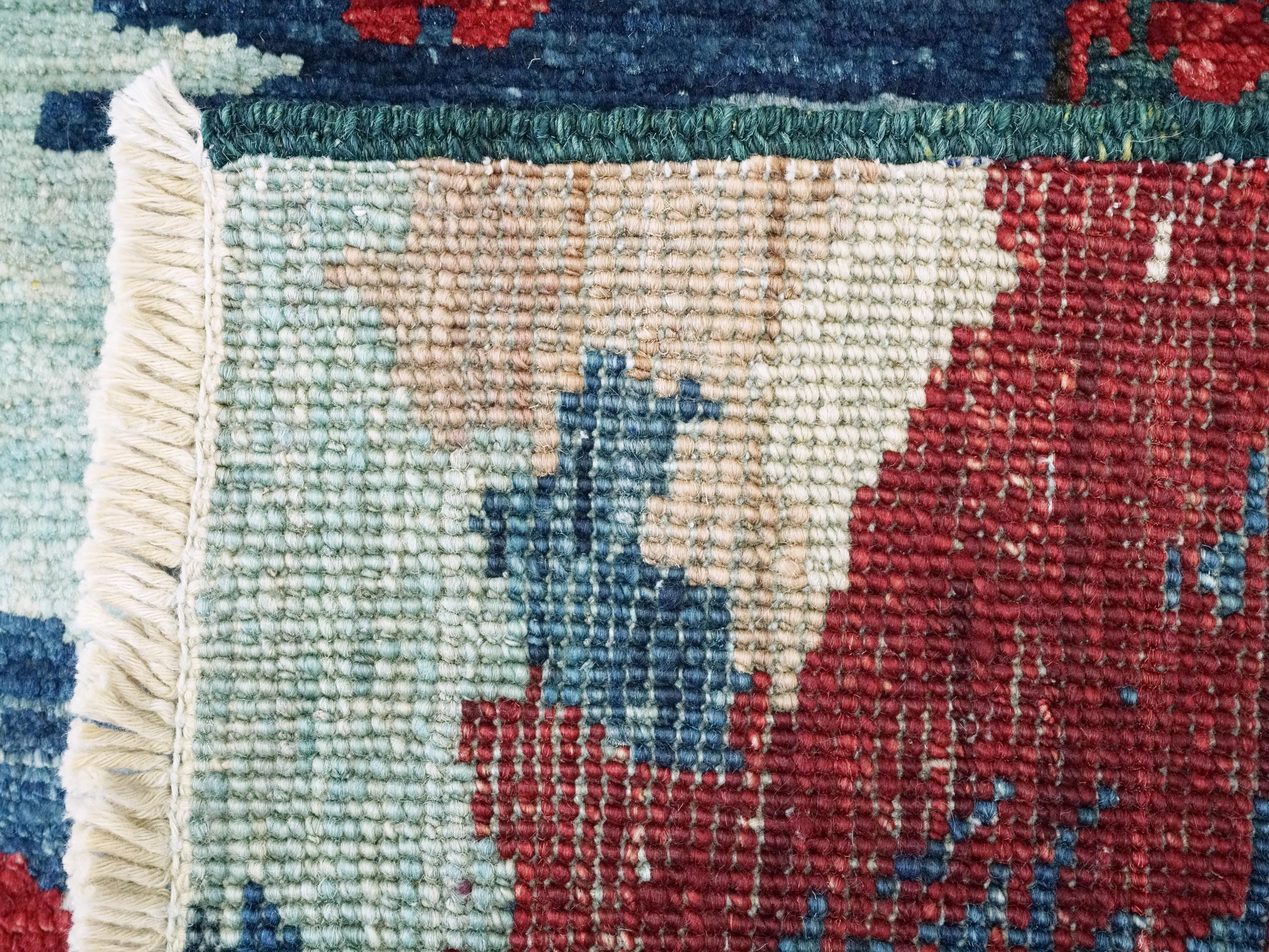 2x5 Ft Blue Mamluk Rug - Hand Knotted Wool Hallway Runner