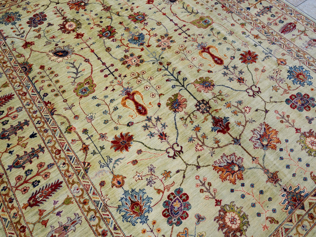 9x12 Ft Green Serapi Rug - Afghan Oriental Area Rug - Persian Design