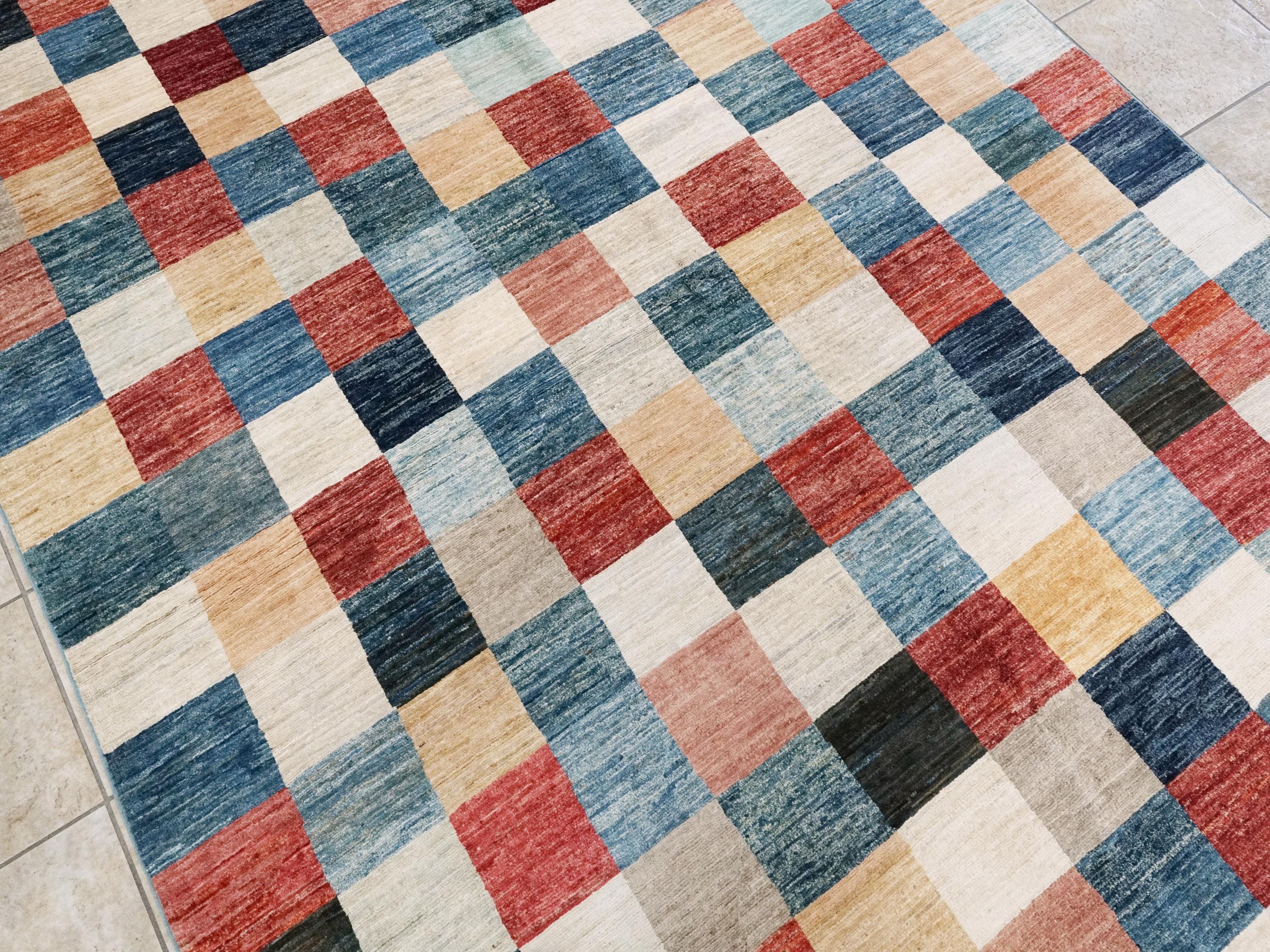 7x10 Multicolor Gabbeh Rug - Afghan Wool Area Rug - Geometric Design