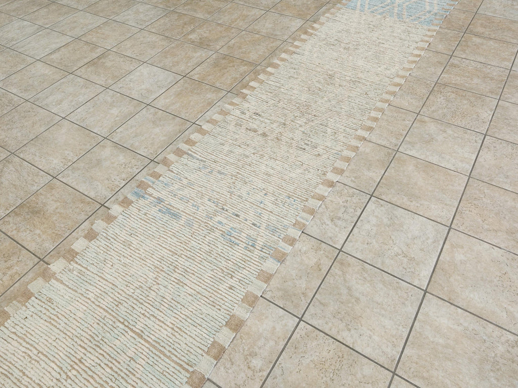 17 Ft Light Blue Moroccan Runner Rug - Hand Knotted Wool Rug