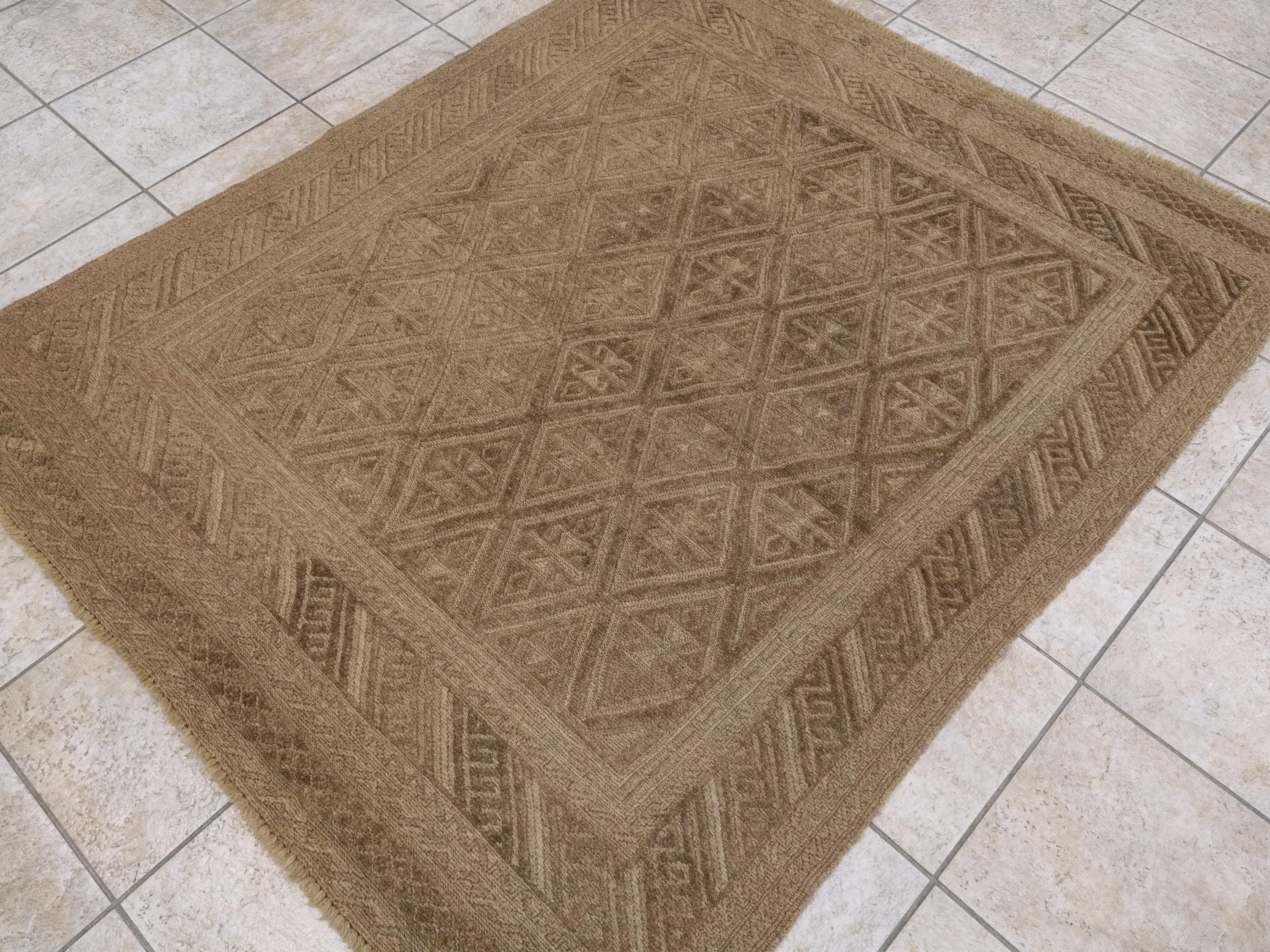 5x6 FT Hand Knotted Wool Kilim Rug - Brown Tribal Flatweave