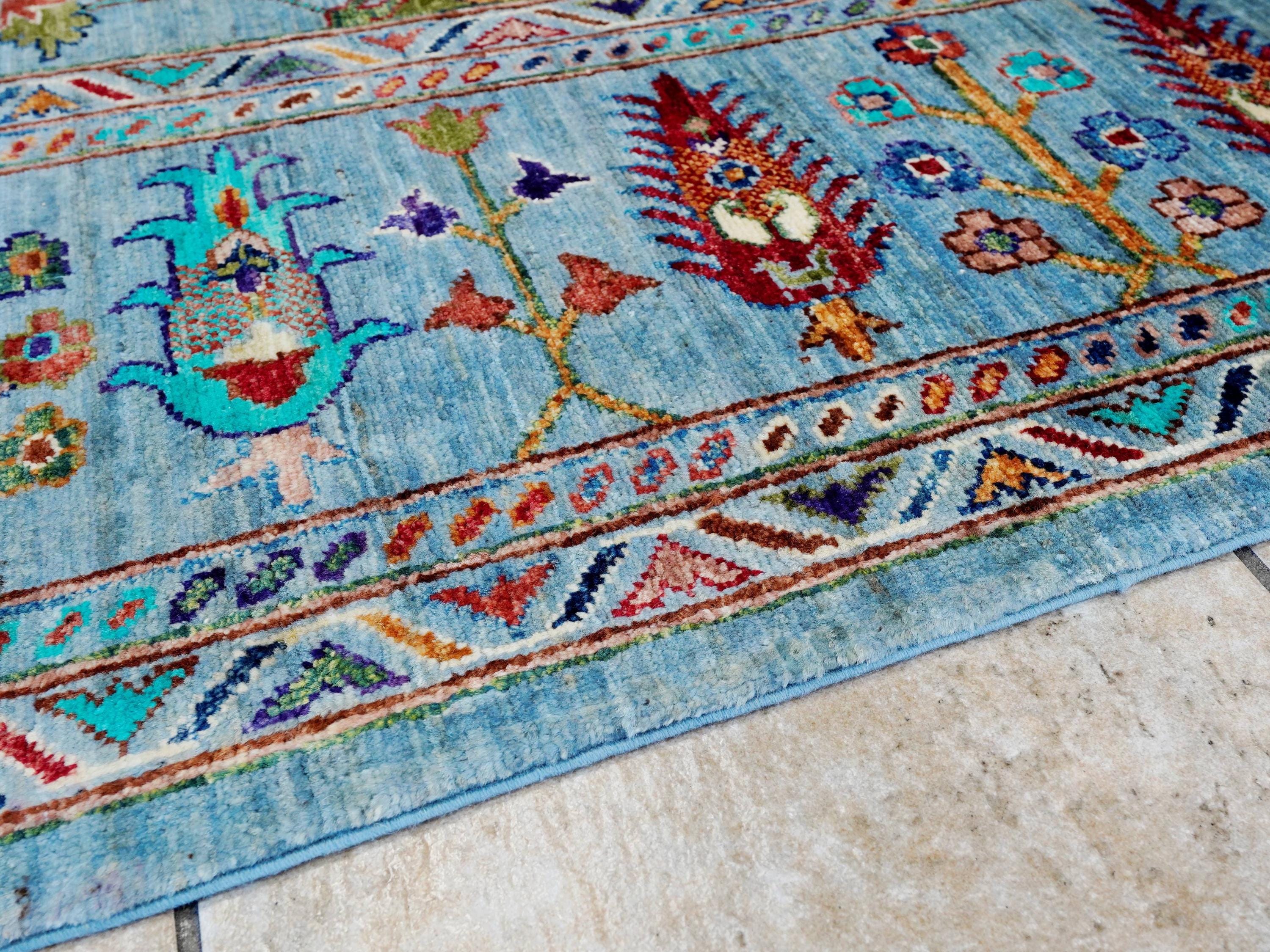 8x10 Ft Blue Sultani Rug - Hand Knotted Oriental Rug - Afghan Design