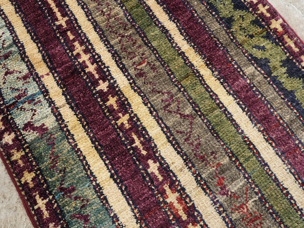 1x2 Ft Hand Knotted Purple Heriz Rug - Afghan Wool Accent Rug