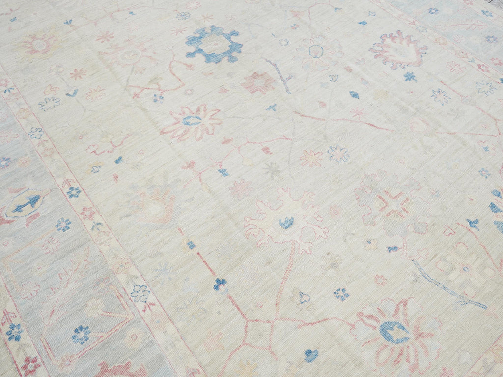 10x14 Ft Muted Oushak Rug - Hand Knotted Afghan Rug - Turkish Floral Design