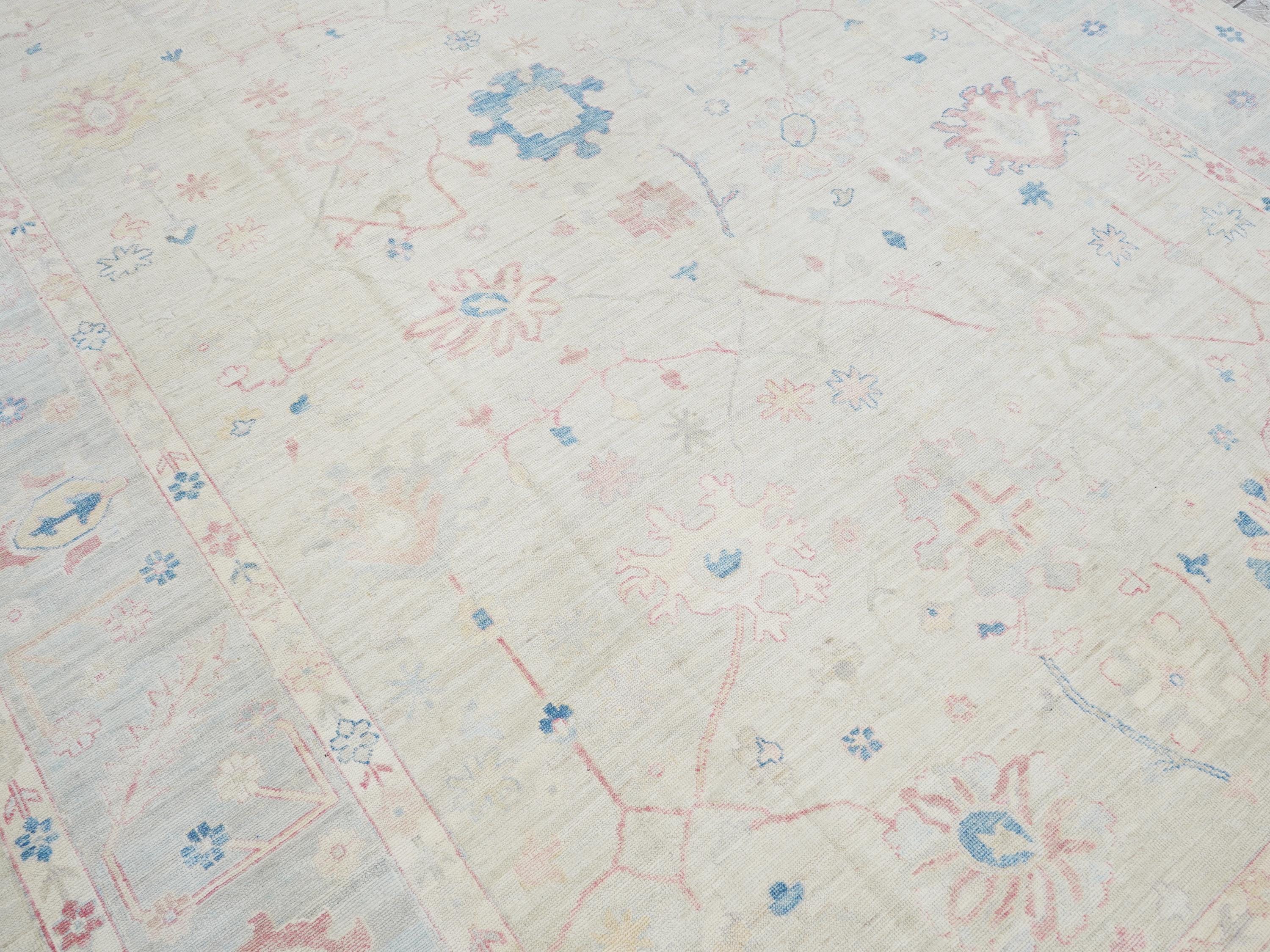 10x14 Ft Muted Oushak Rug - Hand Knotted Afghan Rug - Turkish Floral Design