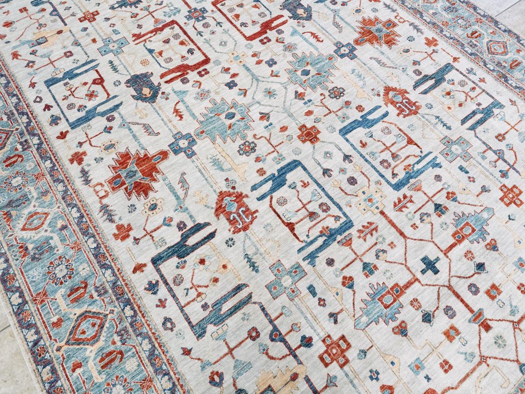 9x12 Ft Blue & Gray Heriz Rug - Afghan Wool Area Rug