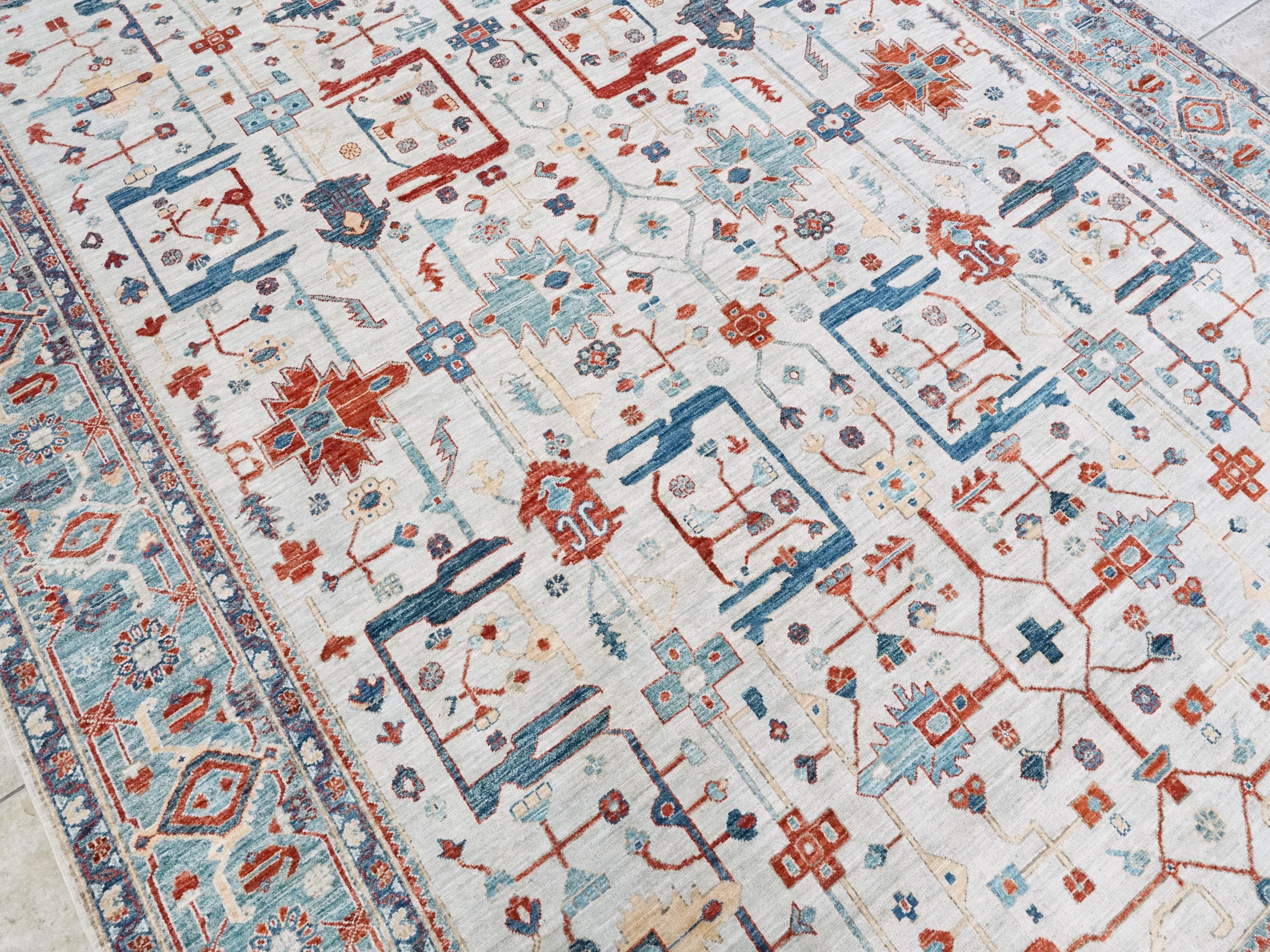 9x12 Ft Blue & Gray Heriz Rug - Afghan Wool Area Rug