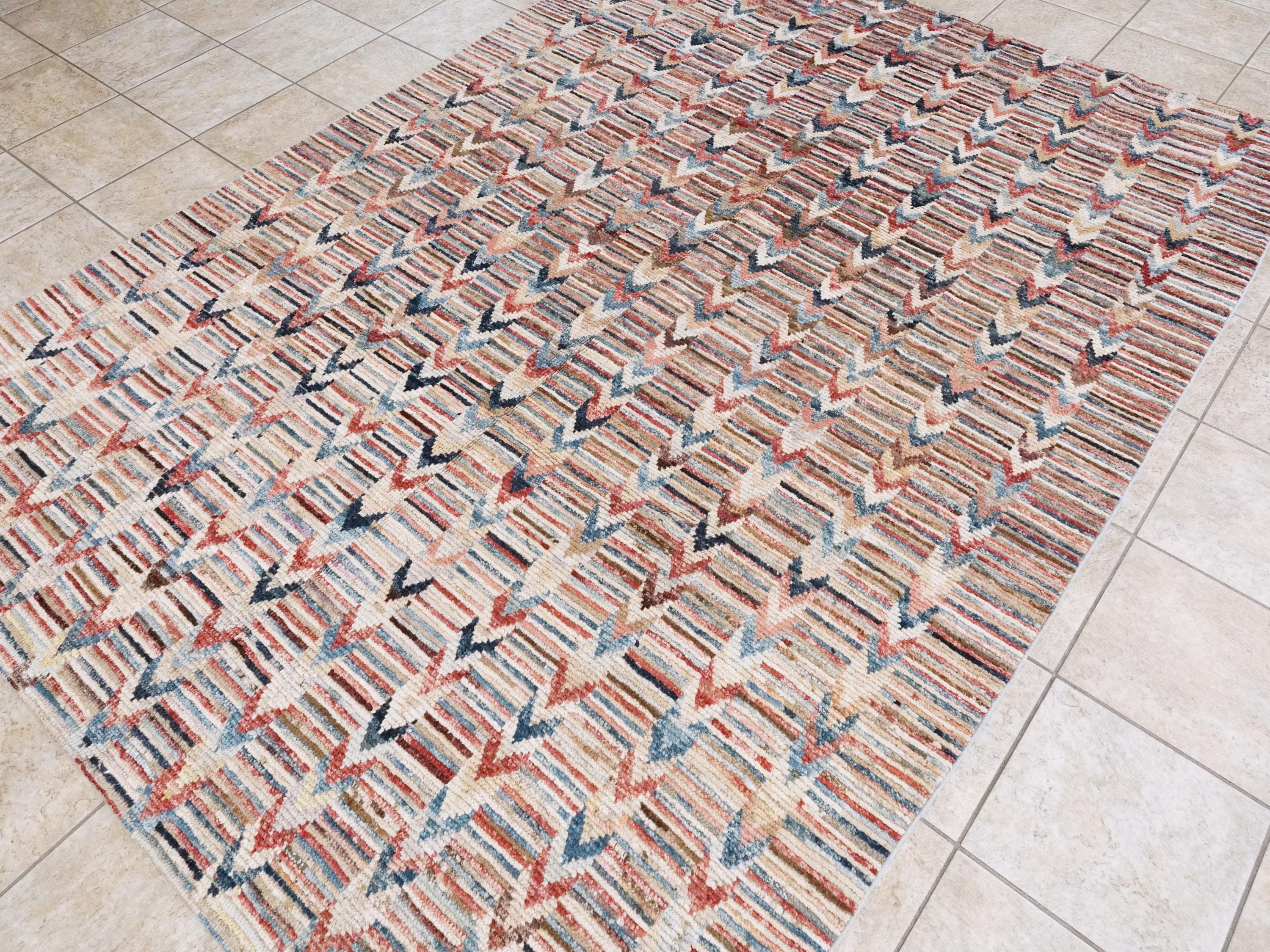 7x10 Ft Multicolor Moroccan Rug - Hand Knotted Area Rug