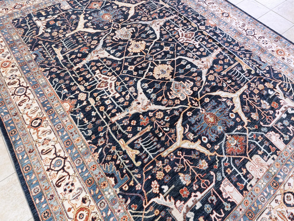 9x12 Ft Blue & Beige Serapi Rug - Hand Knotted Area Rug - Persian Design