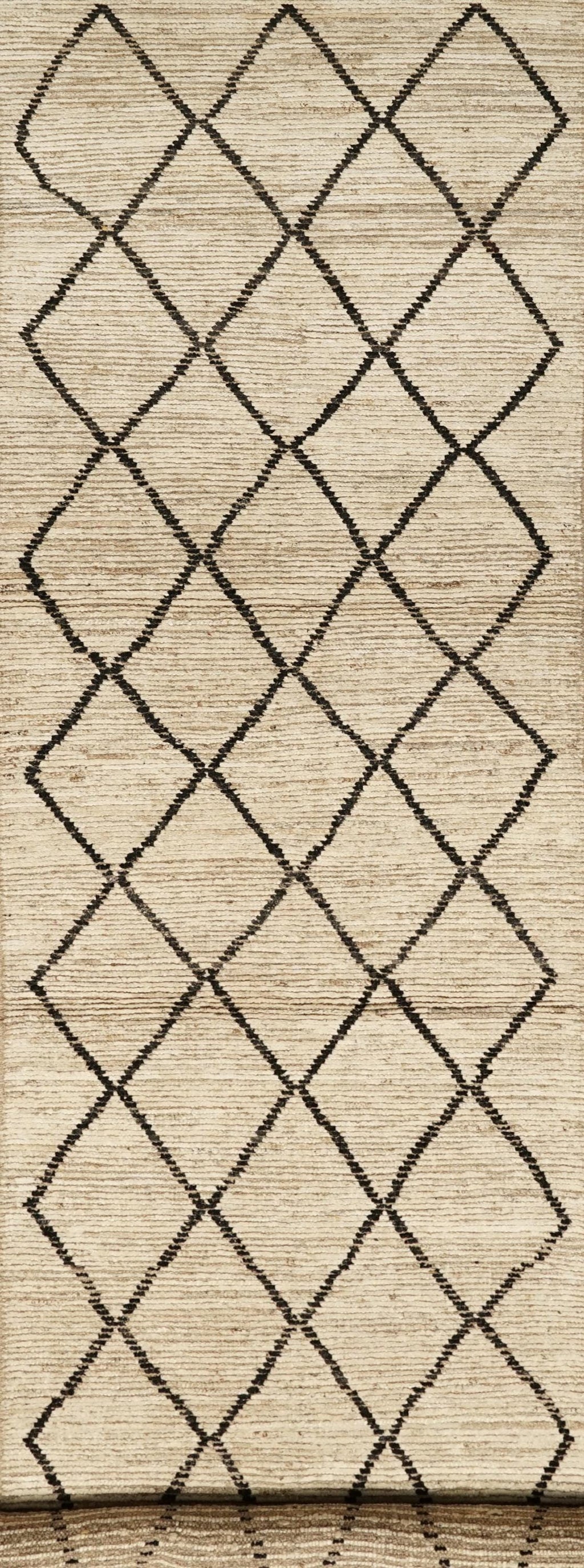 15 Ft Handmade Wool Moroccan Runner Rug: Beige Afghan Hallway Rug