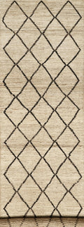 15 Ft Handmade Wool Moroccan Runner Rug: Beige Afghan Hallway Rug