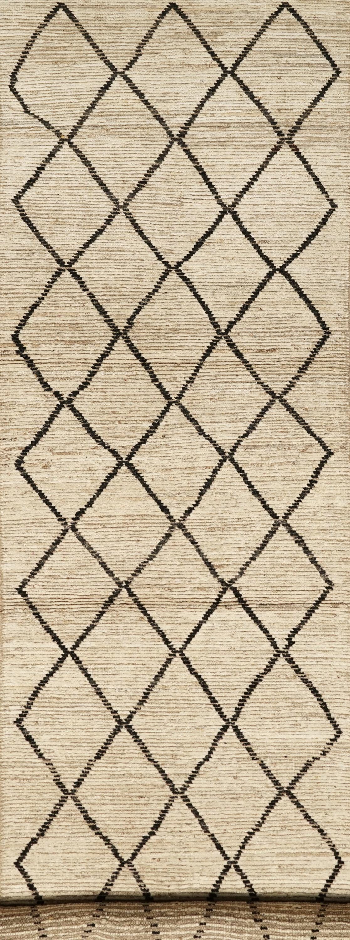 15 Ft Handmade Wool Moroccan Runner Rug: Beige Afghan Hallway Rug