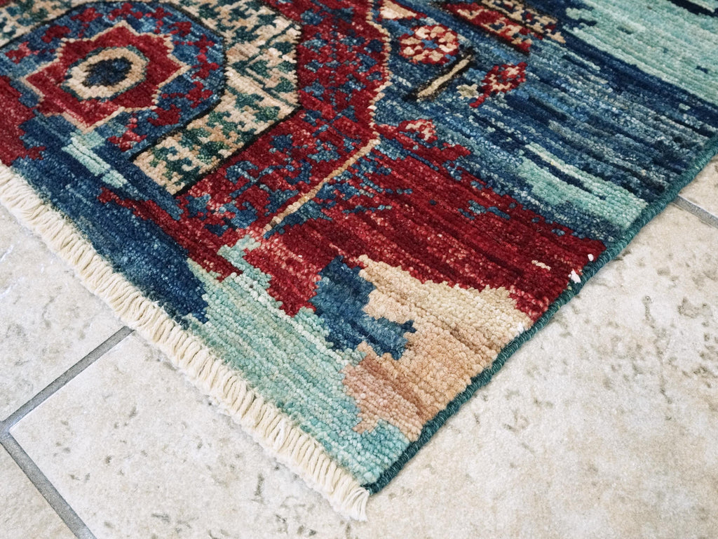 2x5 Ft Blue Mamluk Rug - Hand Knotted Wool Hallway Runner
