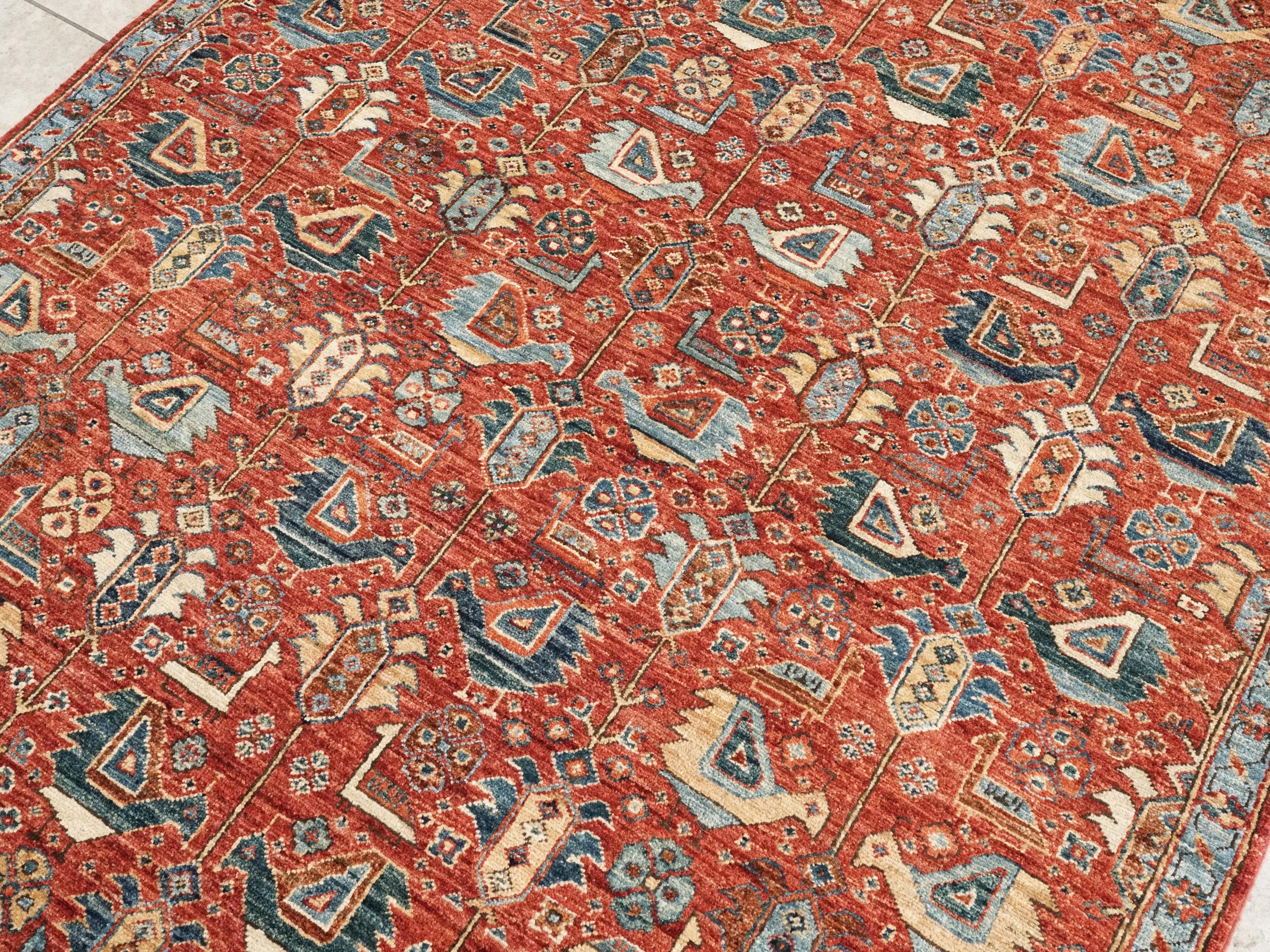 5x7 Ft Hand Knotted Red Serapi Rug - Ghazni Wool Oriental Rug