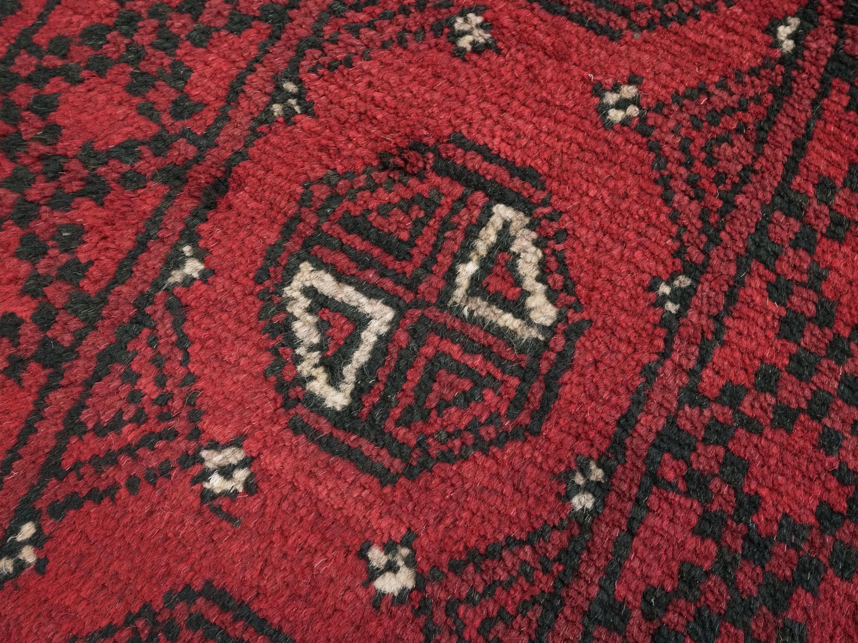 2x3 Ft Red Khal Mohammadi Rug - Hand Knotted Turkmen Wool Doormat