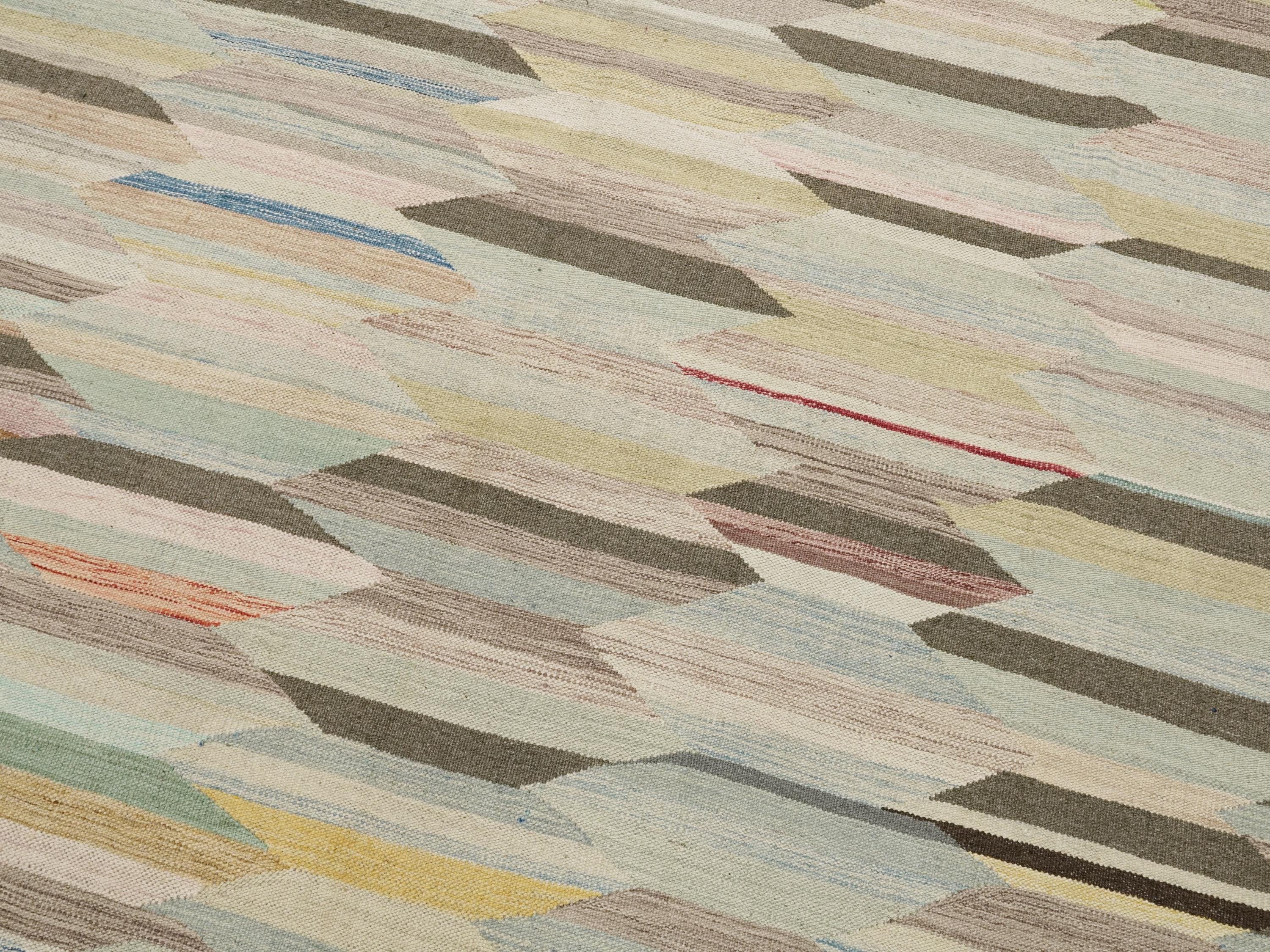 8x10 Ft Green Kilim Rug - Flat Weave Area Rug