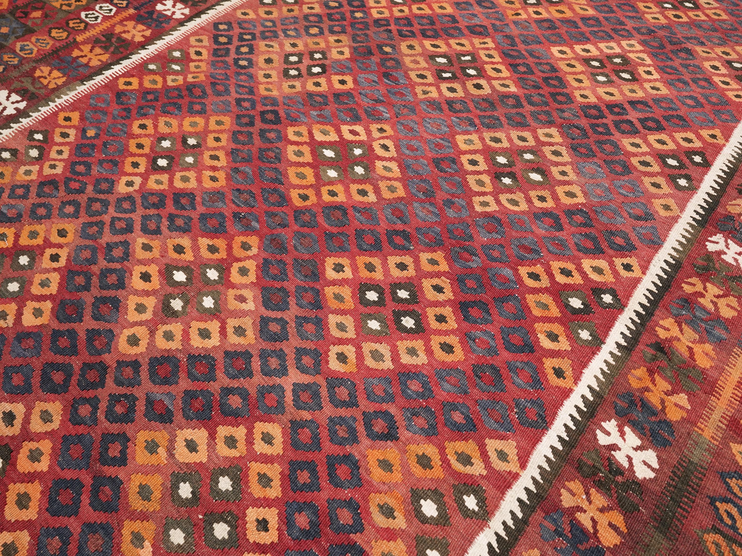 9x14 Ft Burgundy Maimana Kilim Rug - Vintage Flat Weave - Tribal Design