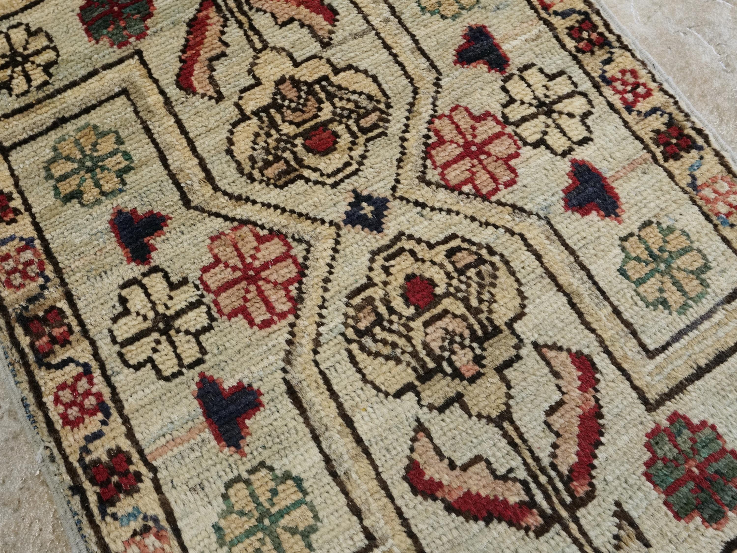 1x2 Ft Hand Knotted Beige Serapi Rug - Ghazni Wool Floral Rug