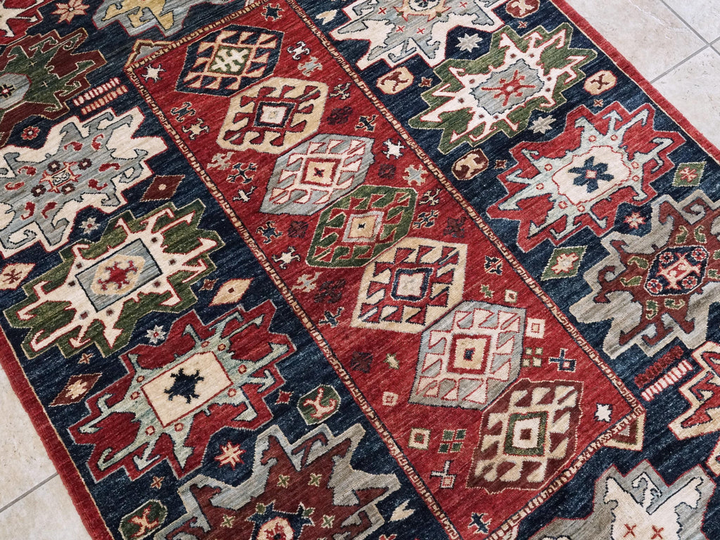 5x8 Ft Red & Blue Sarkisla Rug - Hand Knotted Wool Area Rug - Persian Design