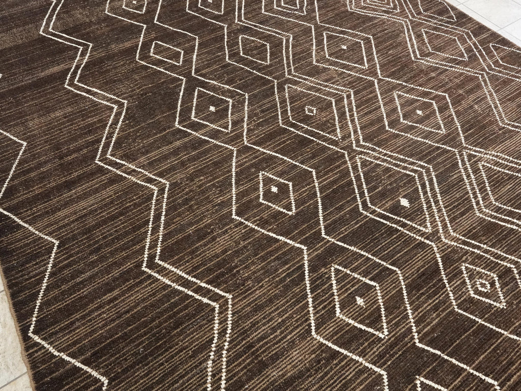10x14 Ft Dark Brown Moroccan Rug - Afghan Handmade Wool Rug