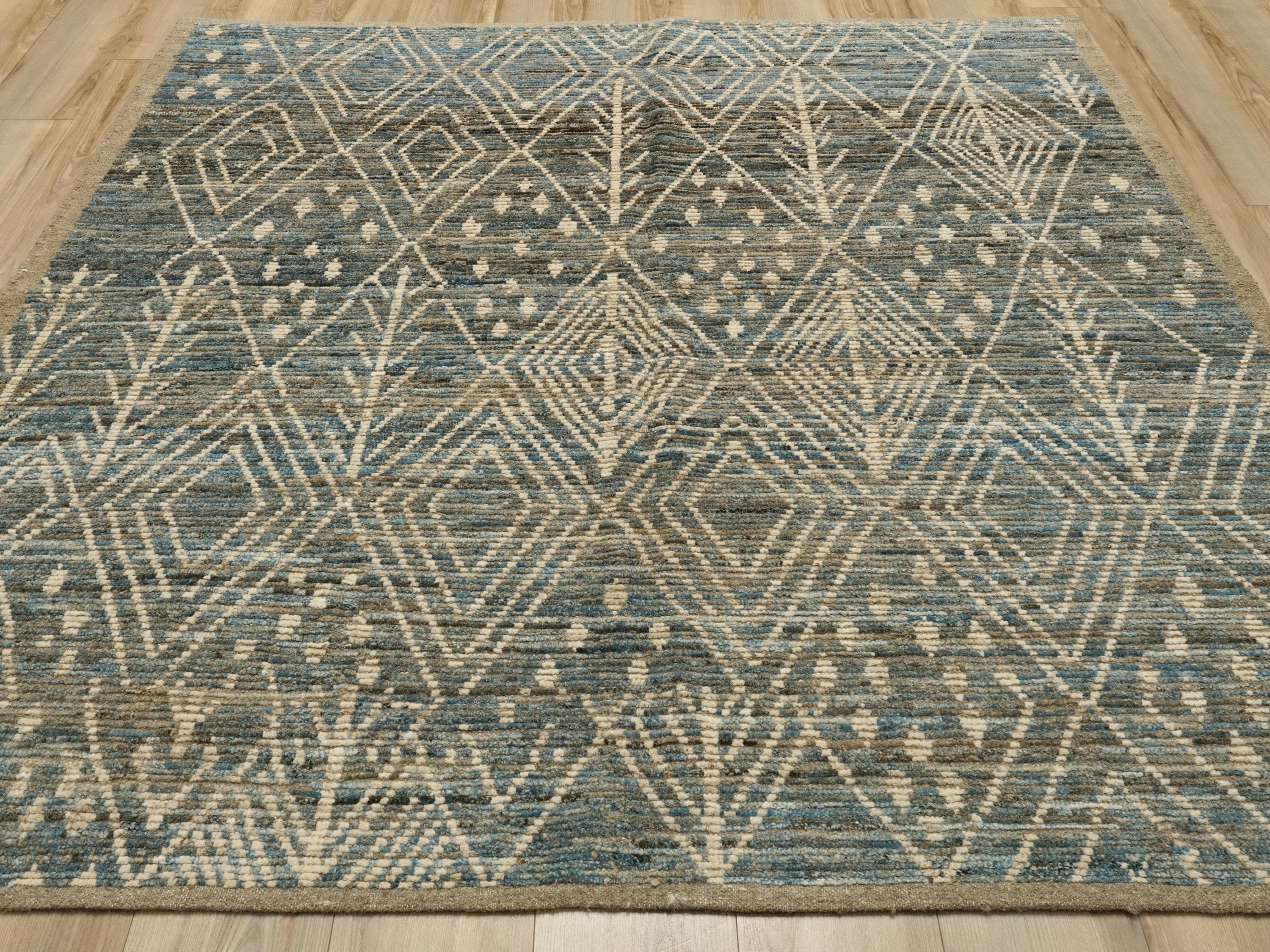 7x7 Ft Blue Moroccan Rug - Afghan Handmade Area Rug